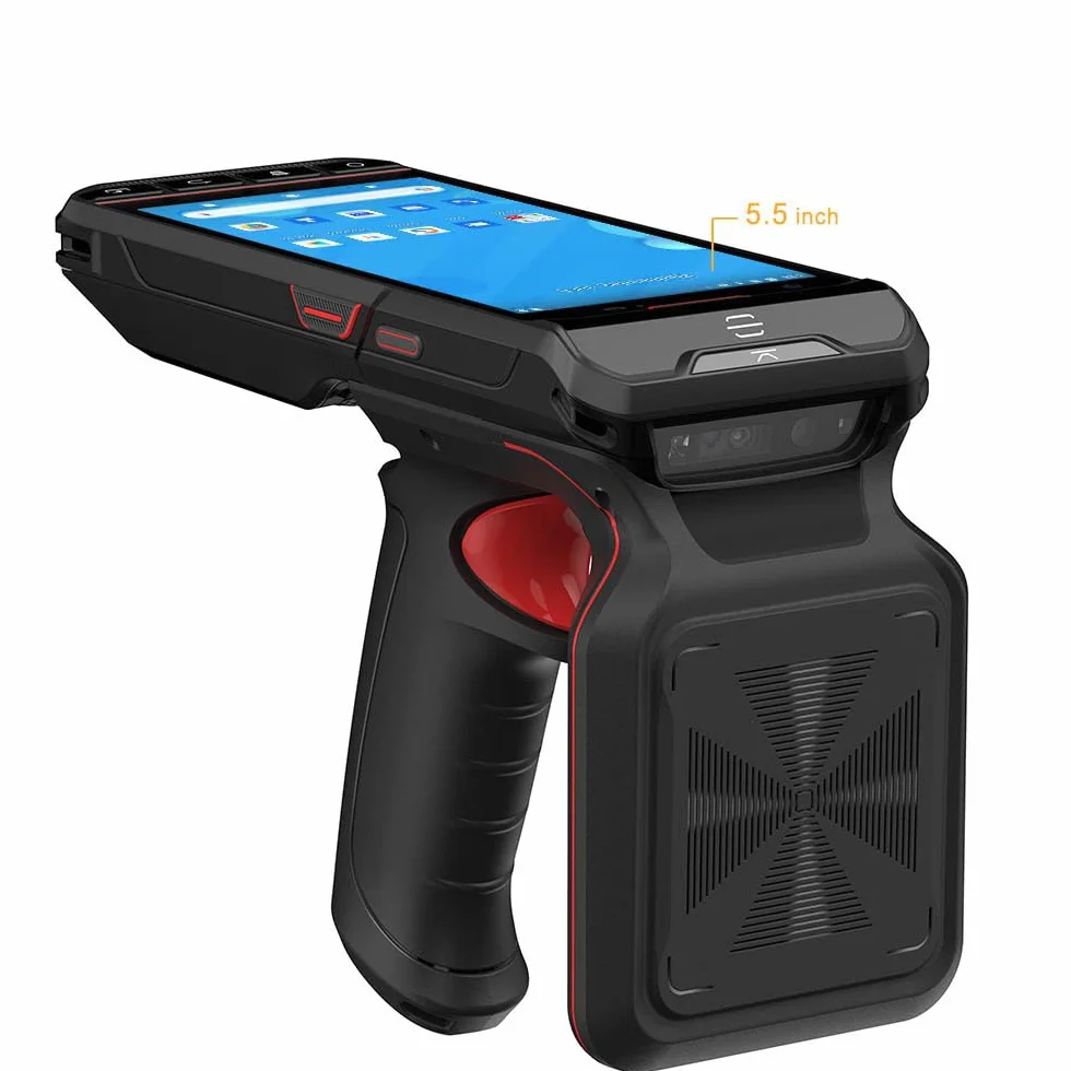 14.0 cm Android 13 ręczny terminal danych komputer mobilny z skanerem kodów kreskowych 1D i 2D PDF417 QR PDF17, czytnik RFID UHF, GPS 4G Wi-Fi GMS, uchwyt pistoletowy MT6762 Octa Core