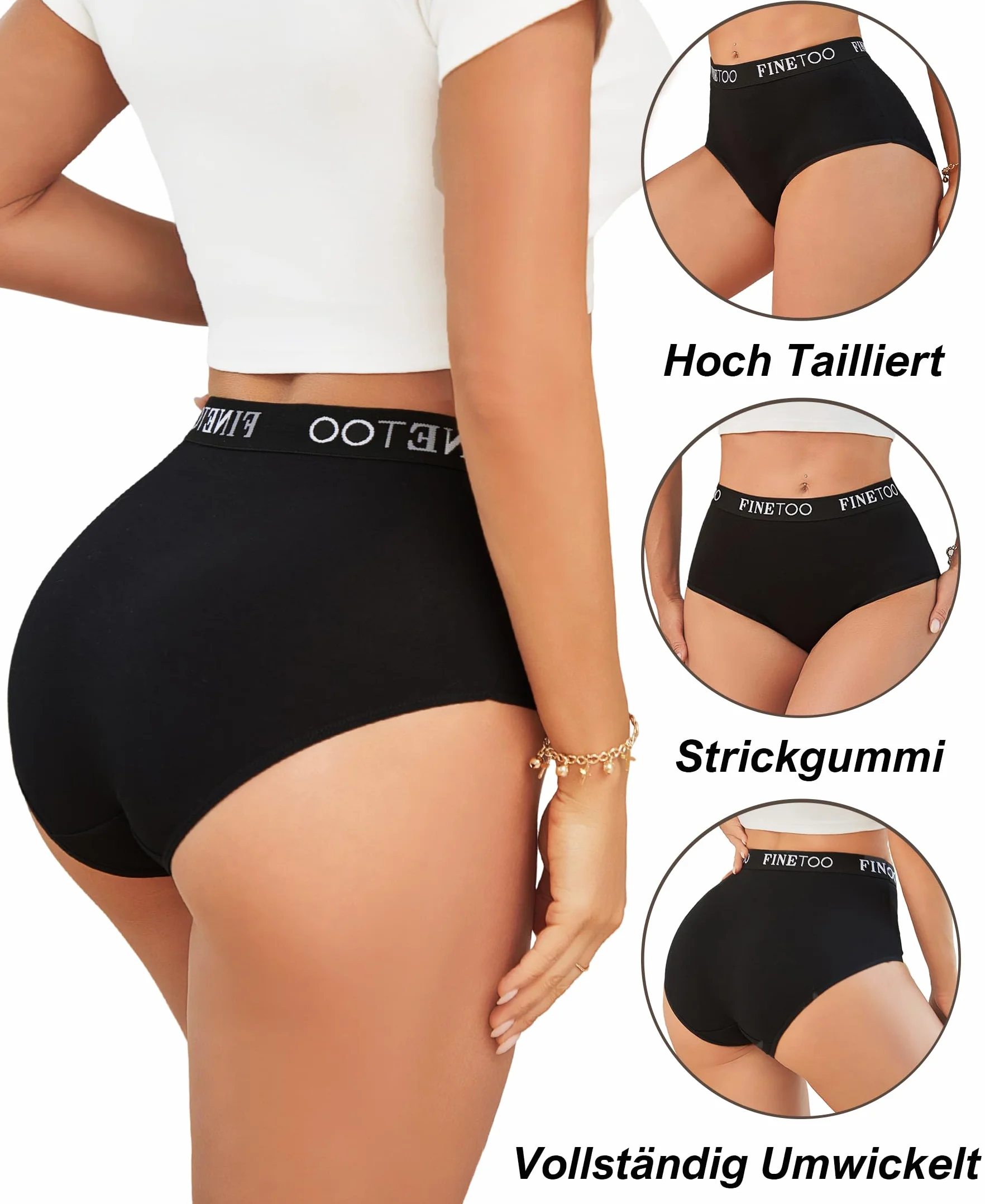 FINETOO Zestaw 5 par majtek damskich, bawełnianych, wysoka talia, rozciągliwa, bawełna, oddychające, miękkie majtki, wielopak, S-XXL