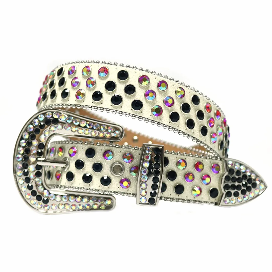 Moda Western Bling kryształ górski pasek kolorowy diament luksusowy sznurek z ćwiekami pasek damski męski do dżinsów beżowy kolorowy 11 cm