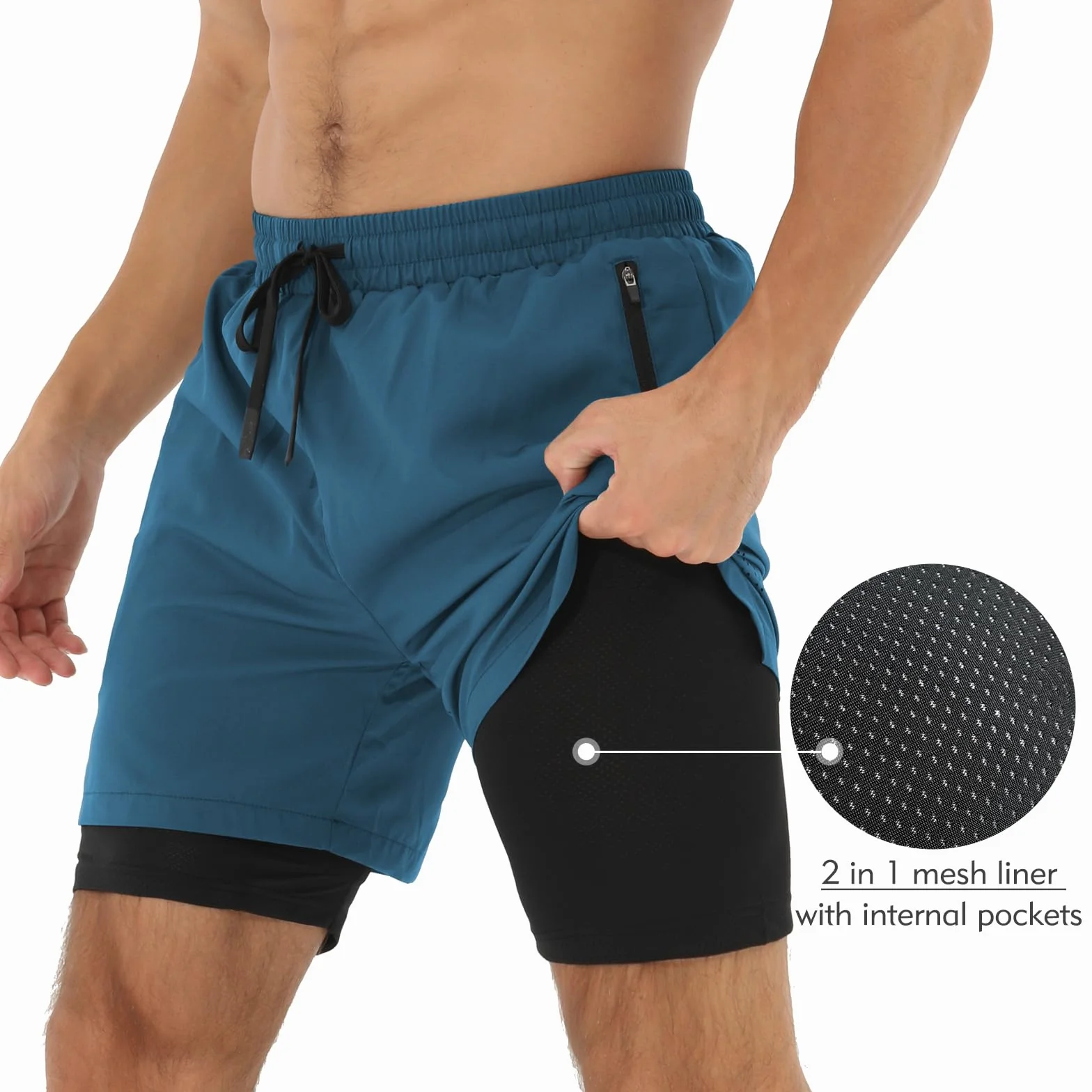 Spodnie Cortos Hombre Deporte Pantalon Cortos 2 w 1 Secado Rápido para Running Fitness Gym