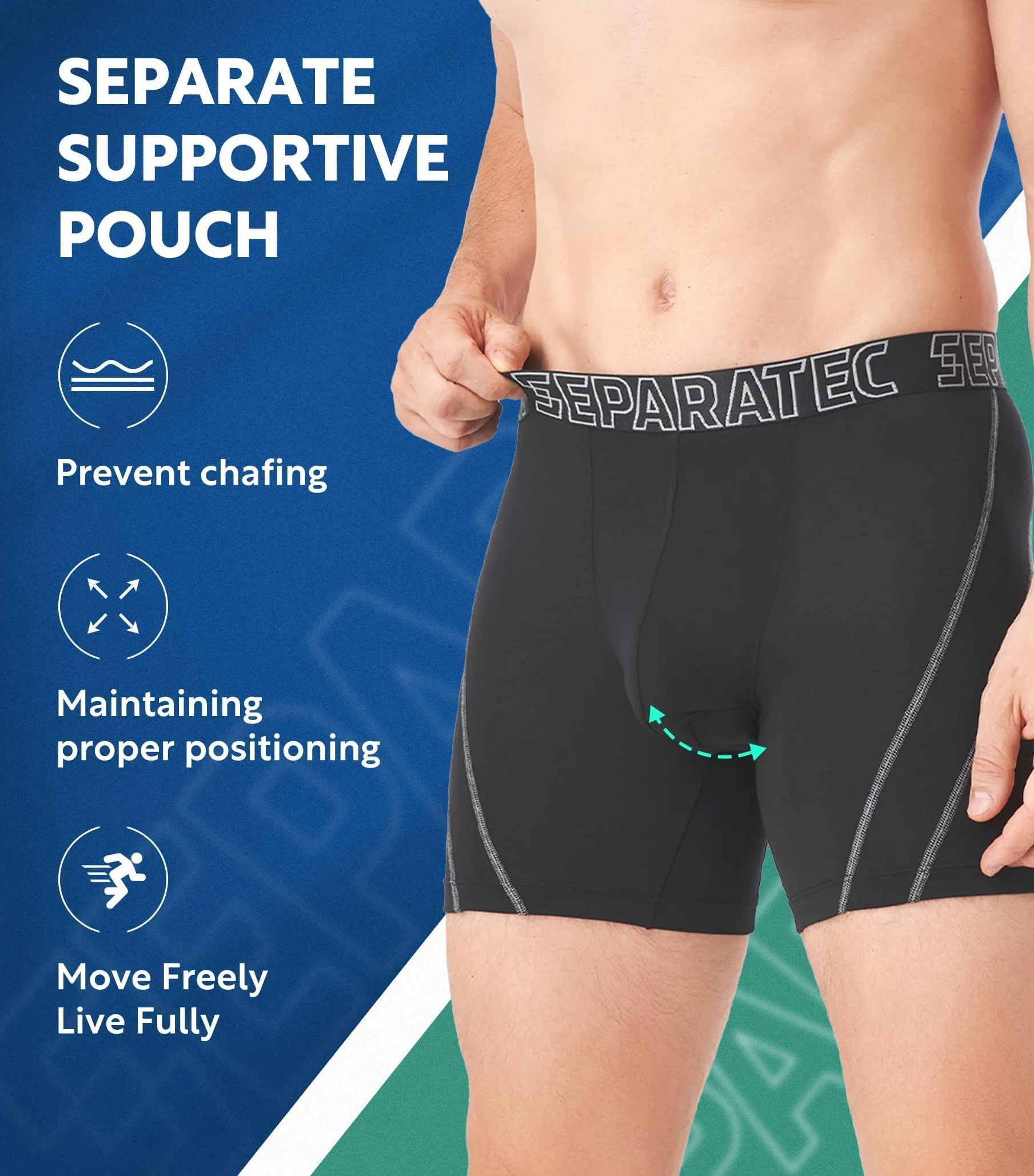 Separatec Bokserki męskie bambus Rayon z oddzielnymi woreczkami bielizna 3 sztuki trunks