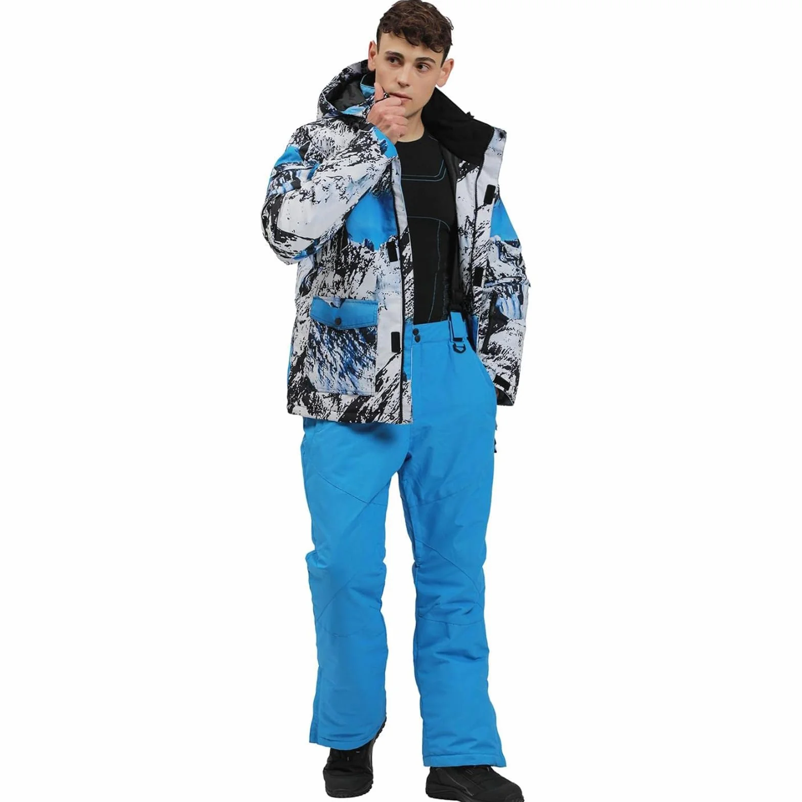 ALSOGO Męski kombinezon narciarski, kurtka i spodnie, zestaw wodoszczelny, kombinezon śniegowy, kurtka snowboardowa, spodnie, odzież narciarska dla mężczyzn
