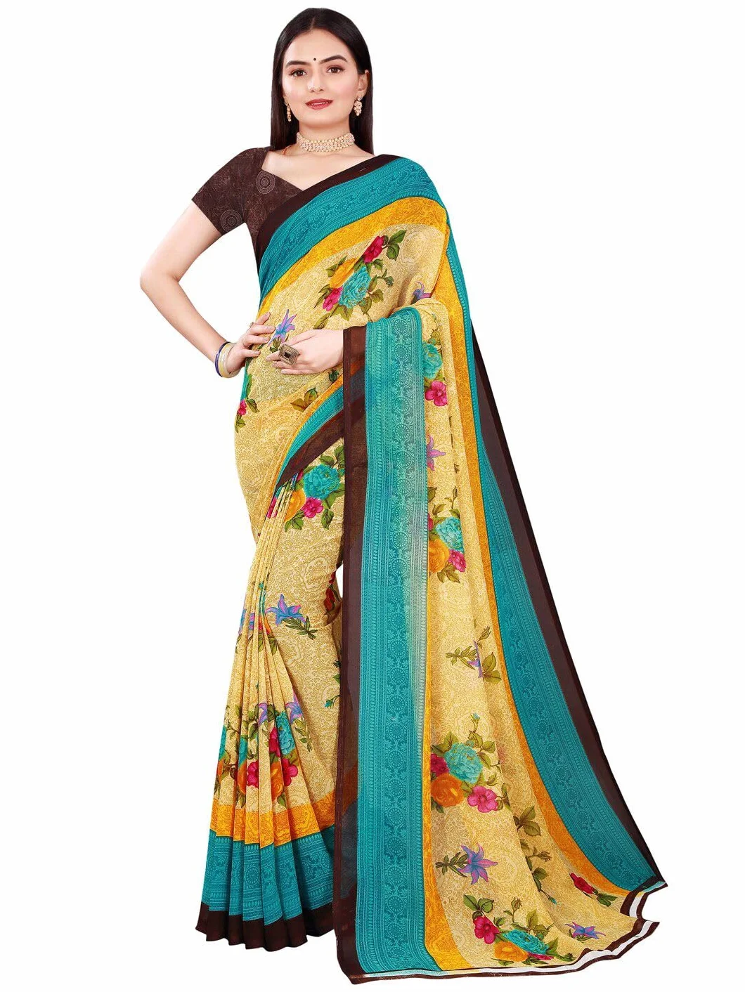 Damskie pomarańczowe sari - 18472590-CVO