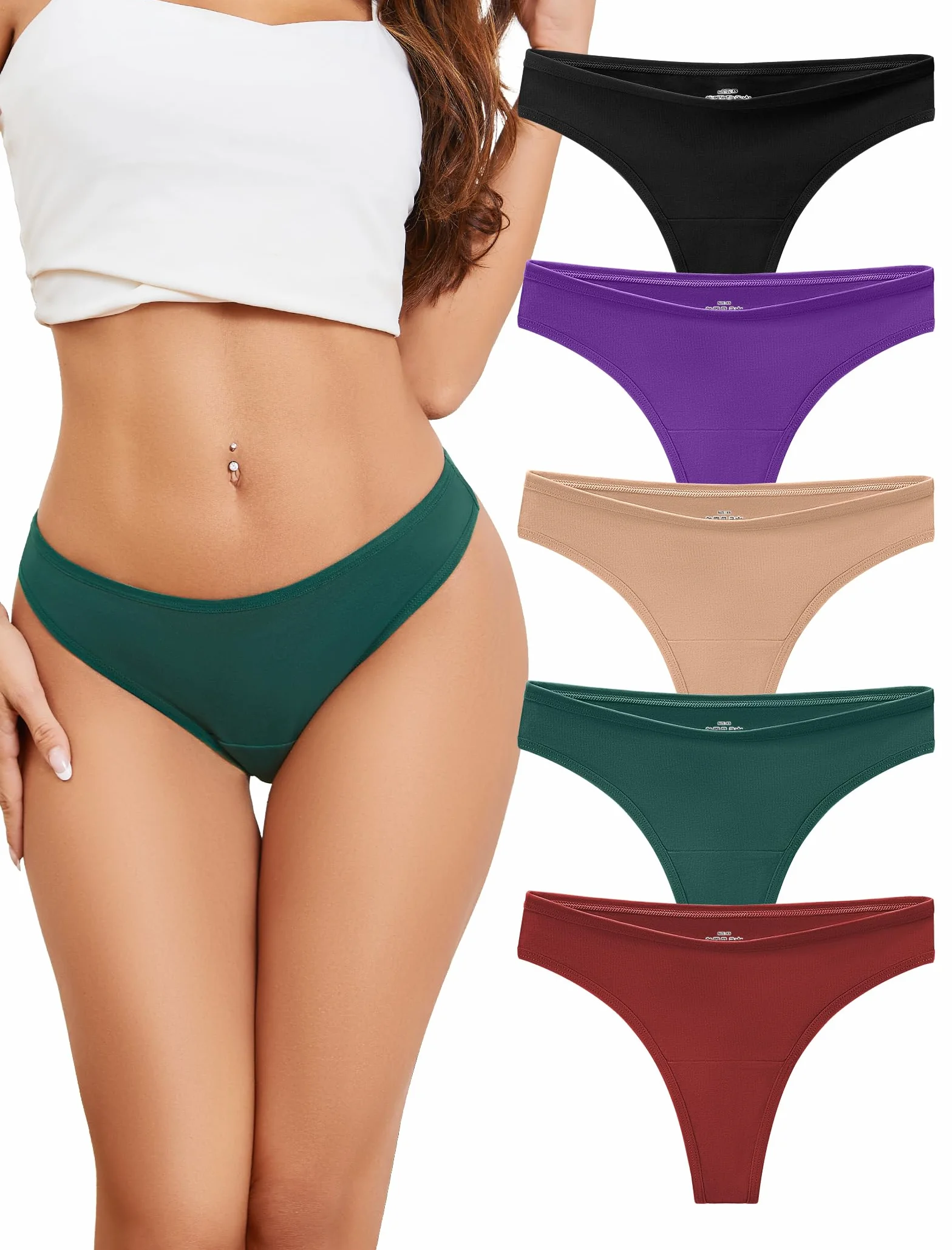 Voenxe Stringi Damskie Majtki Bawełniane,Bielizna Damska Seksowna Wielopak,Cotton Women Underwear Thong Panties,Brazylijskie Z bawełny Dla Kobiet,OddychająCe RozciąGliwe,5 Sztuk