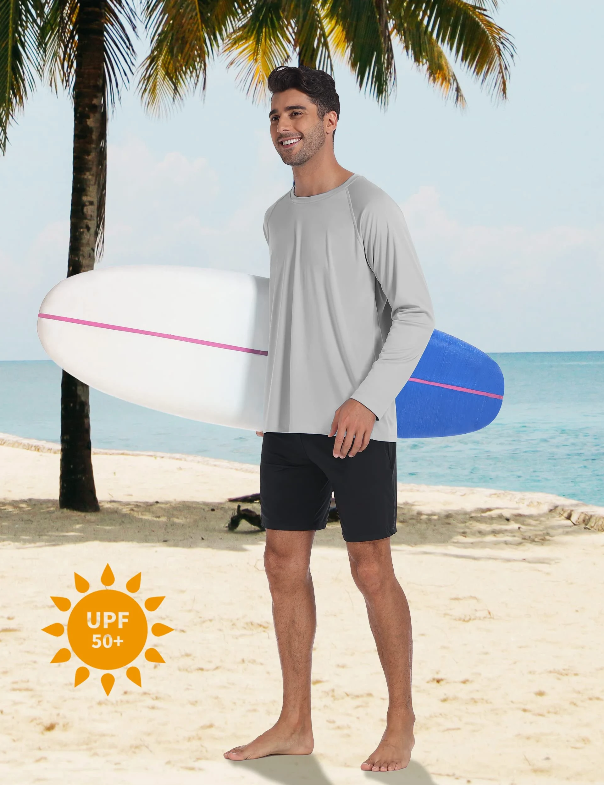 Desol Męska koszulka Rashguard z kieszeniami UV, UPF 50+, ochrona przed słońcem, koszulka z długim rękawem, do surfowania, biegania, pływania, wędrówek