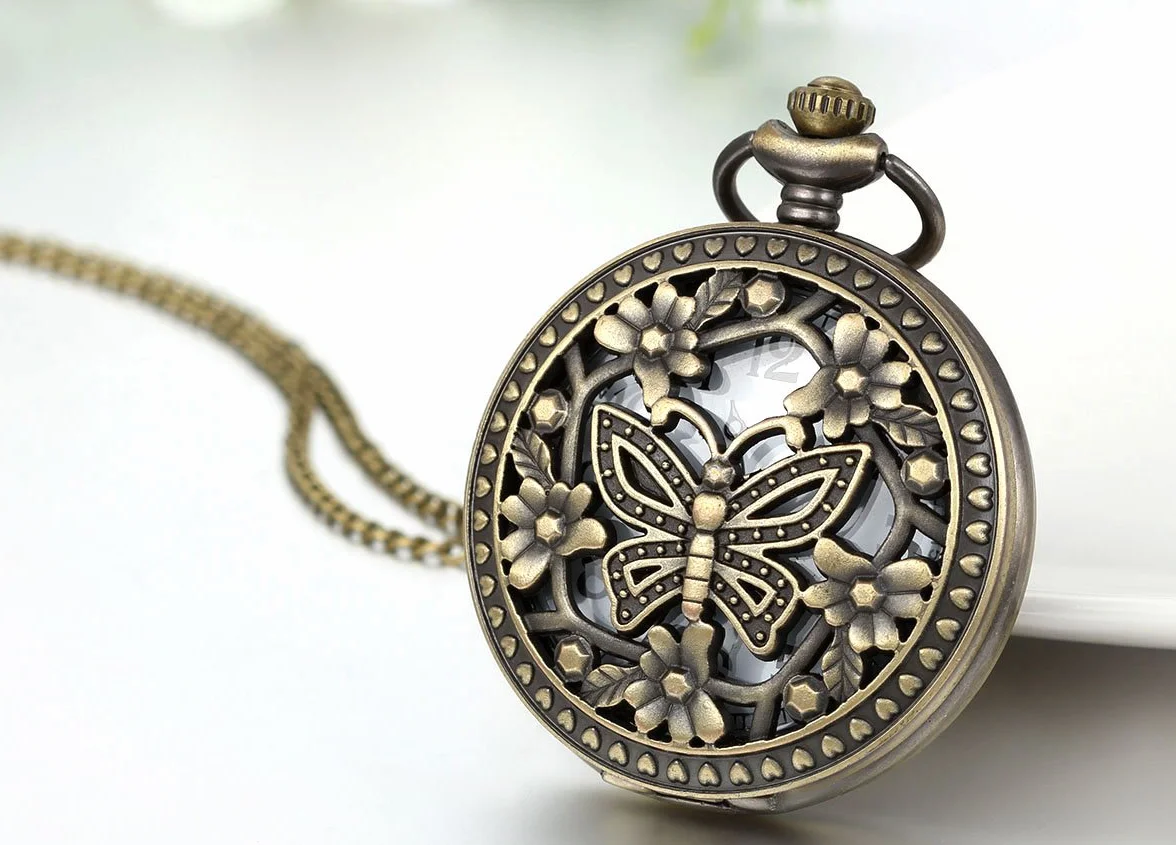 JewelryWe Prezent na Dzień Matki, retro zegarek kieszonkowy z łańcuszkiem, dla kobiet i mężczyzn, analogowy, kwarcowy, zegarek łańcuszkowy, wisiorek z łańcuszkiem, prezent dla kobiet i mężczyzn, Typ