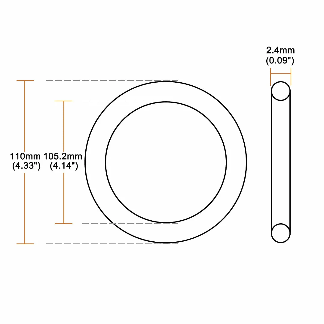 sourcing map 5 sztuk Metryczne kauczuk nitrylowy O-ringi uszczelka gumowa 110 mm średnica zewnętrzna 105,2 mm średnica wewnętrzna 2,4 mm szerokość