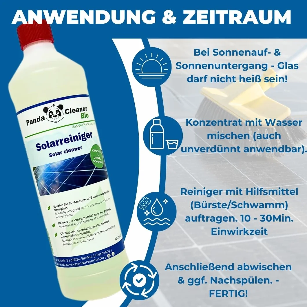PandaCleaner Bio środek czyszczący – 1 l profesjonalny środek do czyszczenia instalacji solarnych i PV – wysoko skoncentrowany 1:100 do instalacji solarnych, modułu fotowoltaicznego, panelu