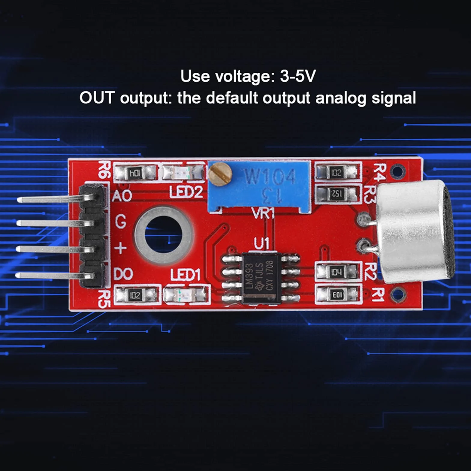 Czujnik Mikrofonu, moduł Mikrofonu DC3.3V 5V, moduł Wzmacniacza Audio Mikrofonu o Wysokiej Czułości Wyjście 20dB Zysk Niski Poziom Hałasu, Narzędzia