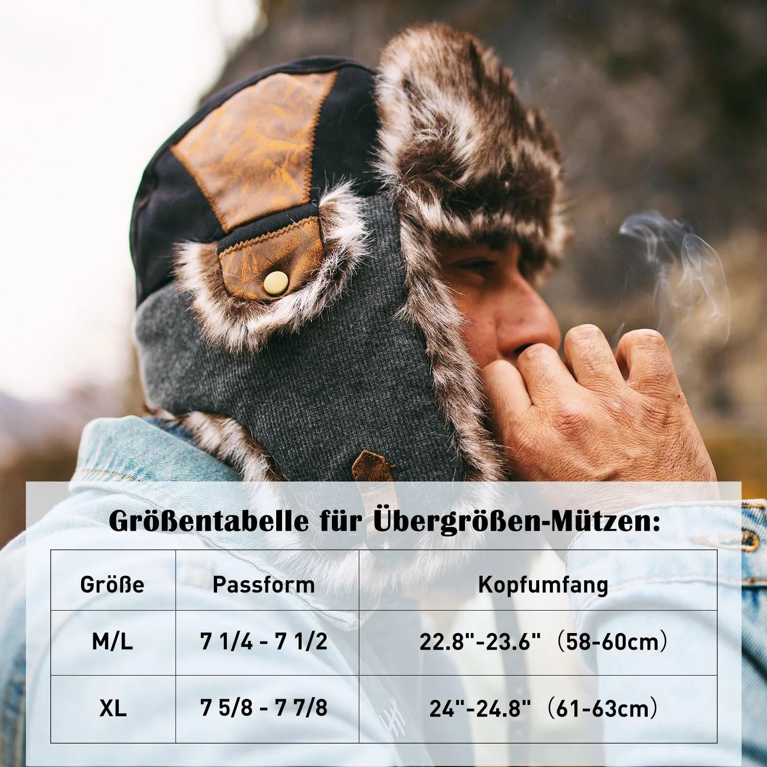 Fancet Unisex zimowe czapki dla mężczyzn kobiet sztuczne futro nauszniki polowanie strzelanie czapka ciepła ushanka rosyjskie żołnierze łapacz bomberka na zewnątrz narty moda czarna XL