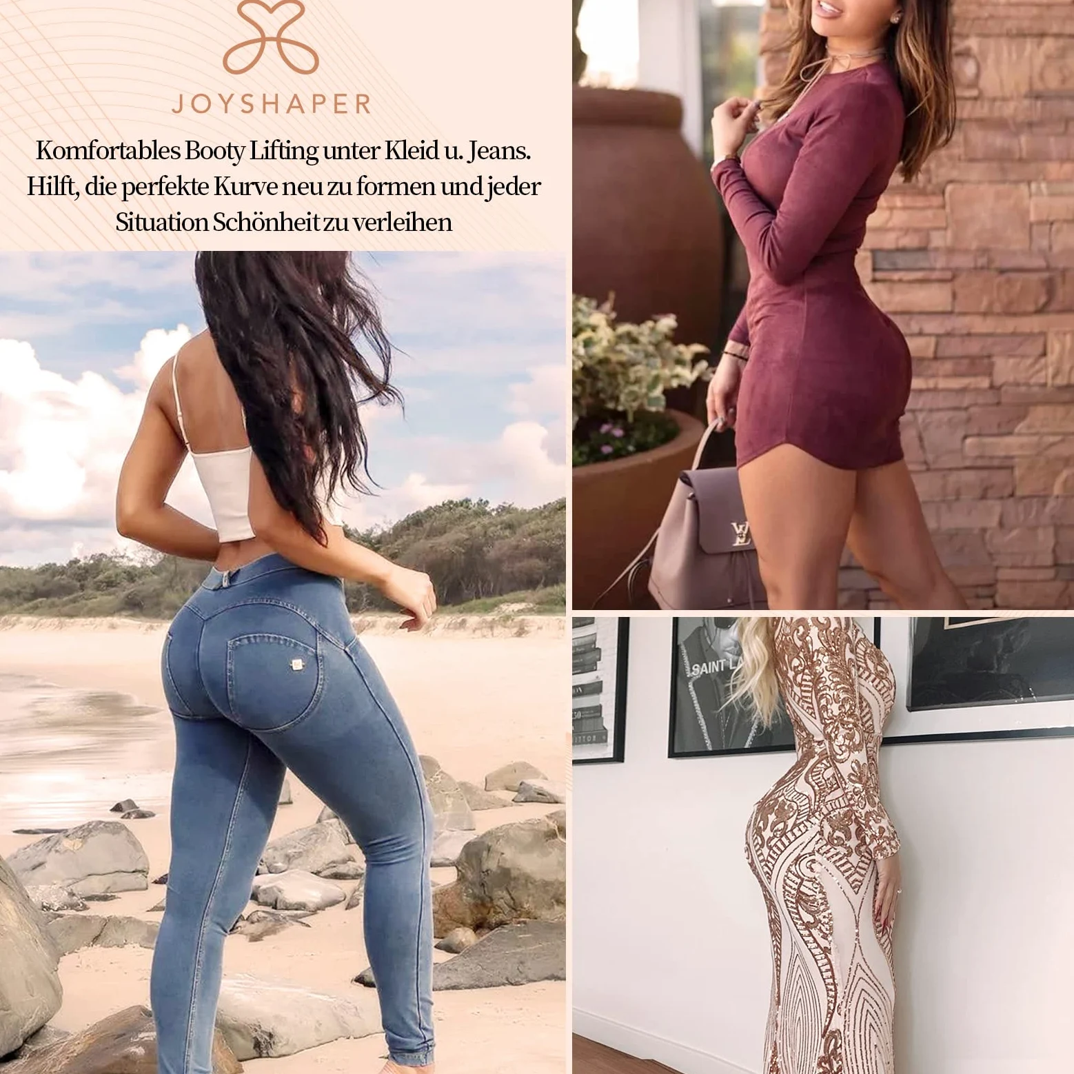 Joyshaper Damskie majtki push-up, majtki modelujące figurę, majtki biodrowe, bielizna modelująca, czarno-beżowe, S-XL