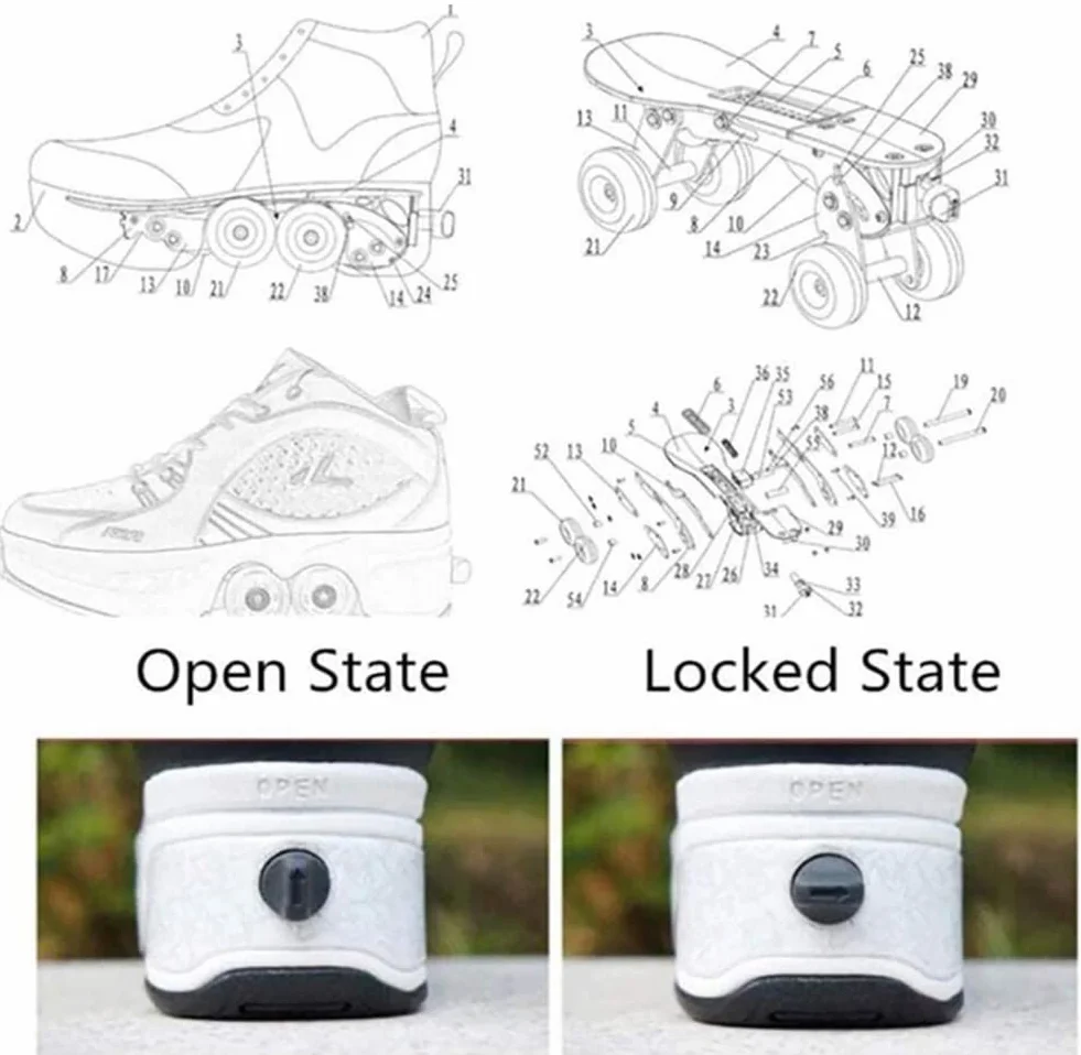 Buty z kółkami LED, świecące łyżwy, 4-kołowe, regulowane, ukryte kółka, buty do biegania, dla mężczyzn, kobiet, dzieci