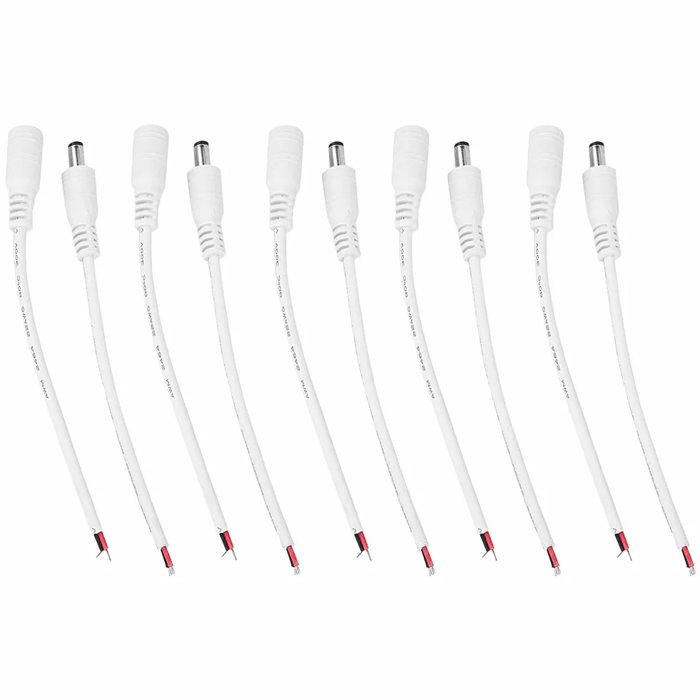 Złącze Zasilania DC 5,5x2,1mm, Męsko-Żeńskie, Zestaw 5 Par, Biały, z Przewodem (Biały)