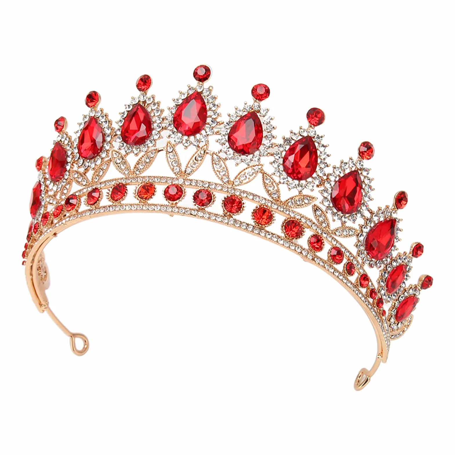 Vofler Queen Tiara, czerwona kryształowa korona dla panny młodej, ślubna ozdoba do włosów, bal absolwentów, bal kostiumowy, z grzebieniami, luksusowa