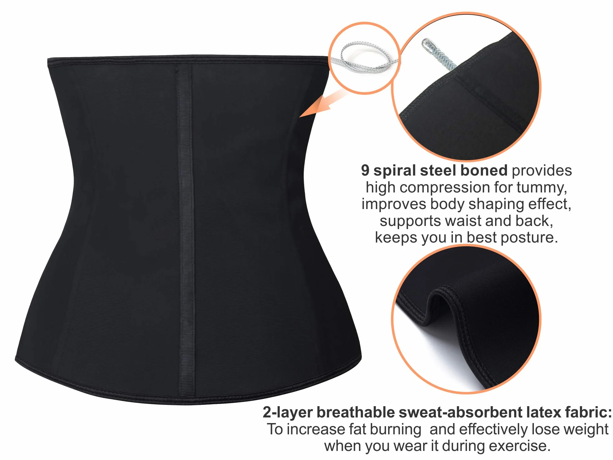 YIANNA Waist Trainer damski gorset wyszczuplający brzuch, zamek błyskawiczny, gorset sportowy