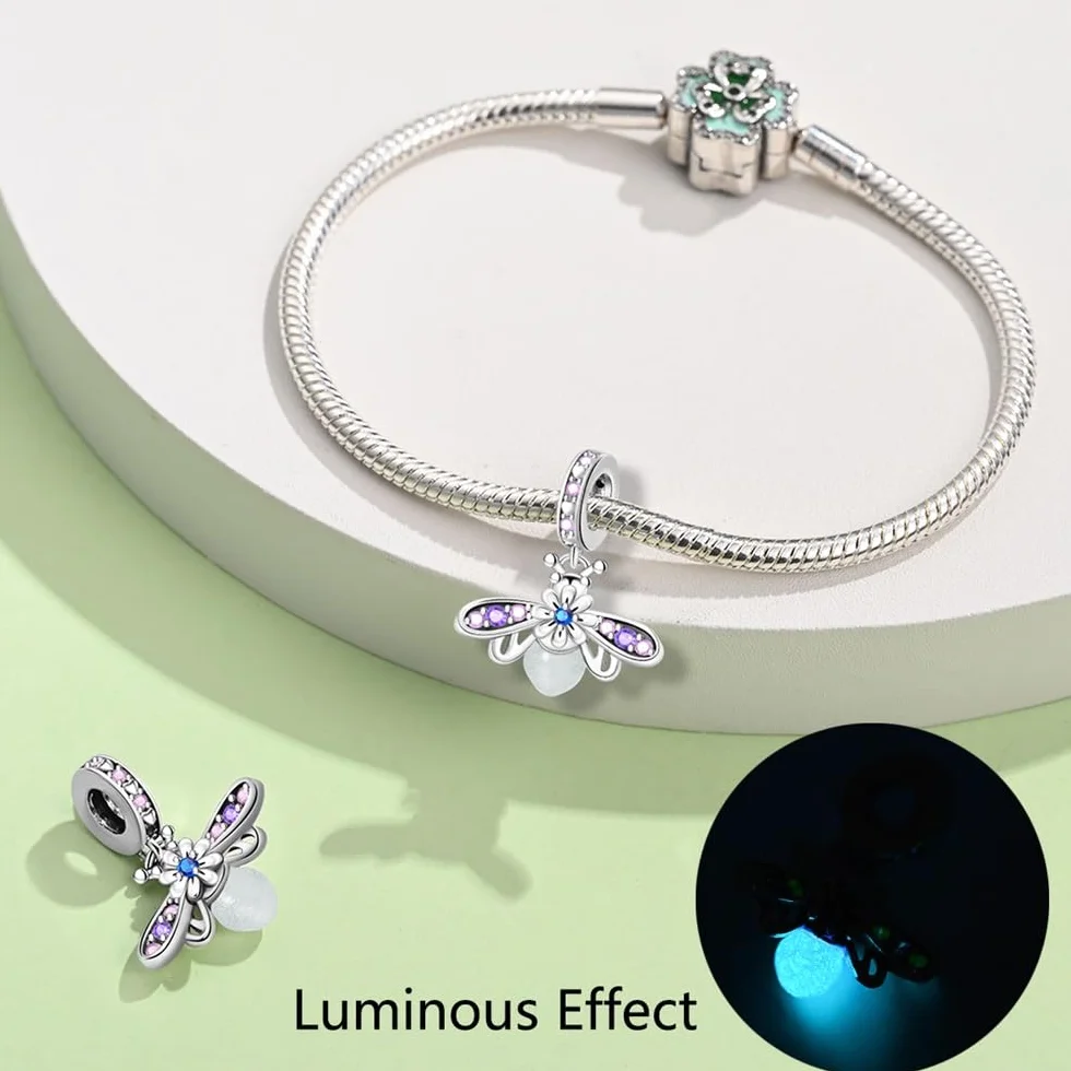 HappyStar Wisiorek charms ze srebra próby 925 do bransoletek, wisiorek typu charms, dla kobiet, kompatybilny z europejskimi bransoletkami i łańcuszkami Pandora (z koralikami dystansowymi