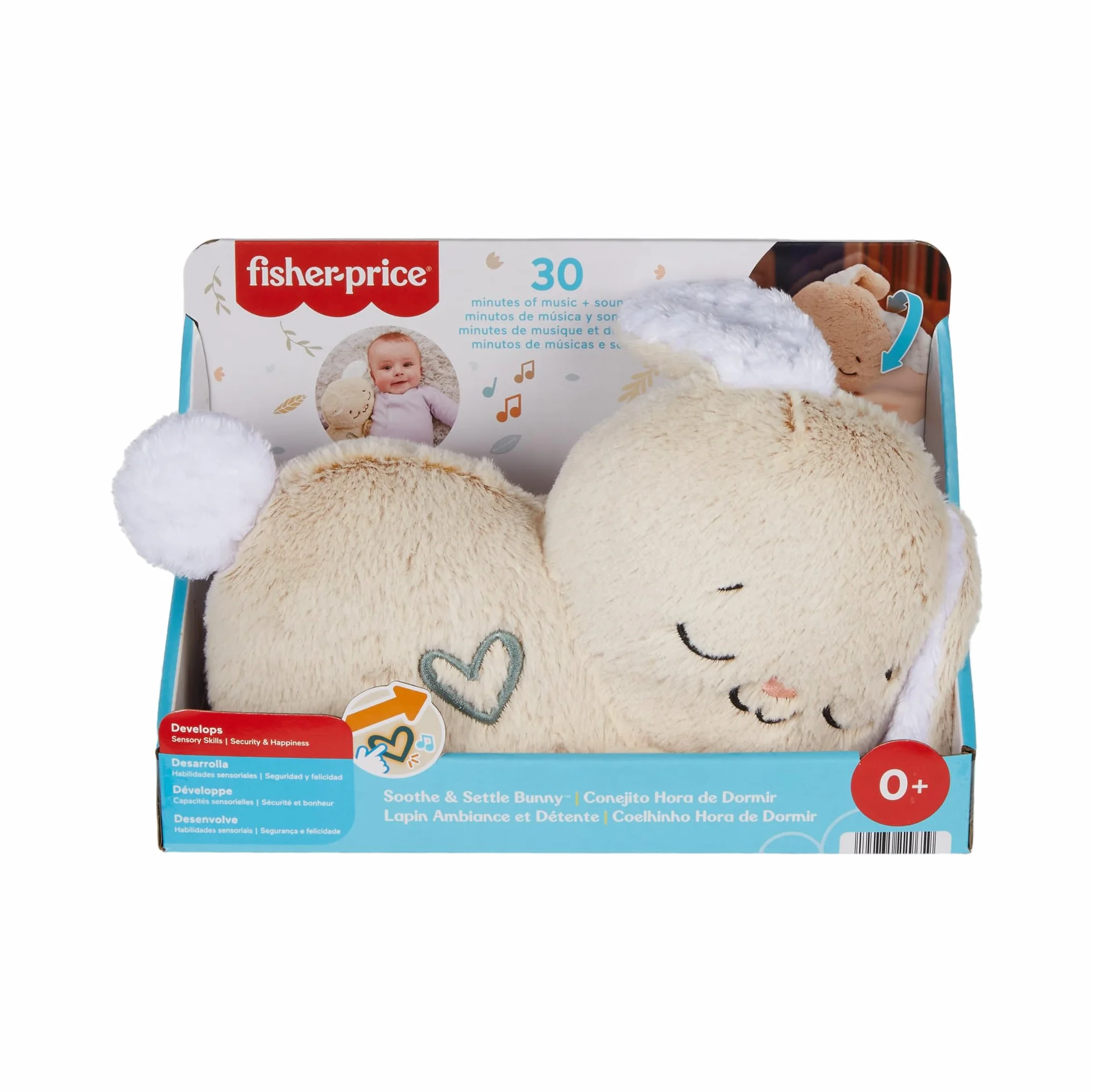 Fisher-Price Śpiący Króliczek Usypiacz Uspokajacz Przenośna przytulanka z muzyką, światełkami i ruchem dla noworodków i niemowląt, HXG97