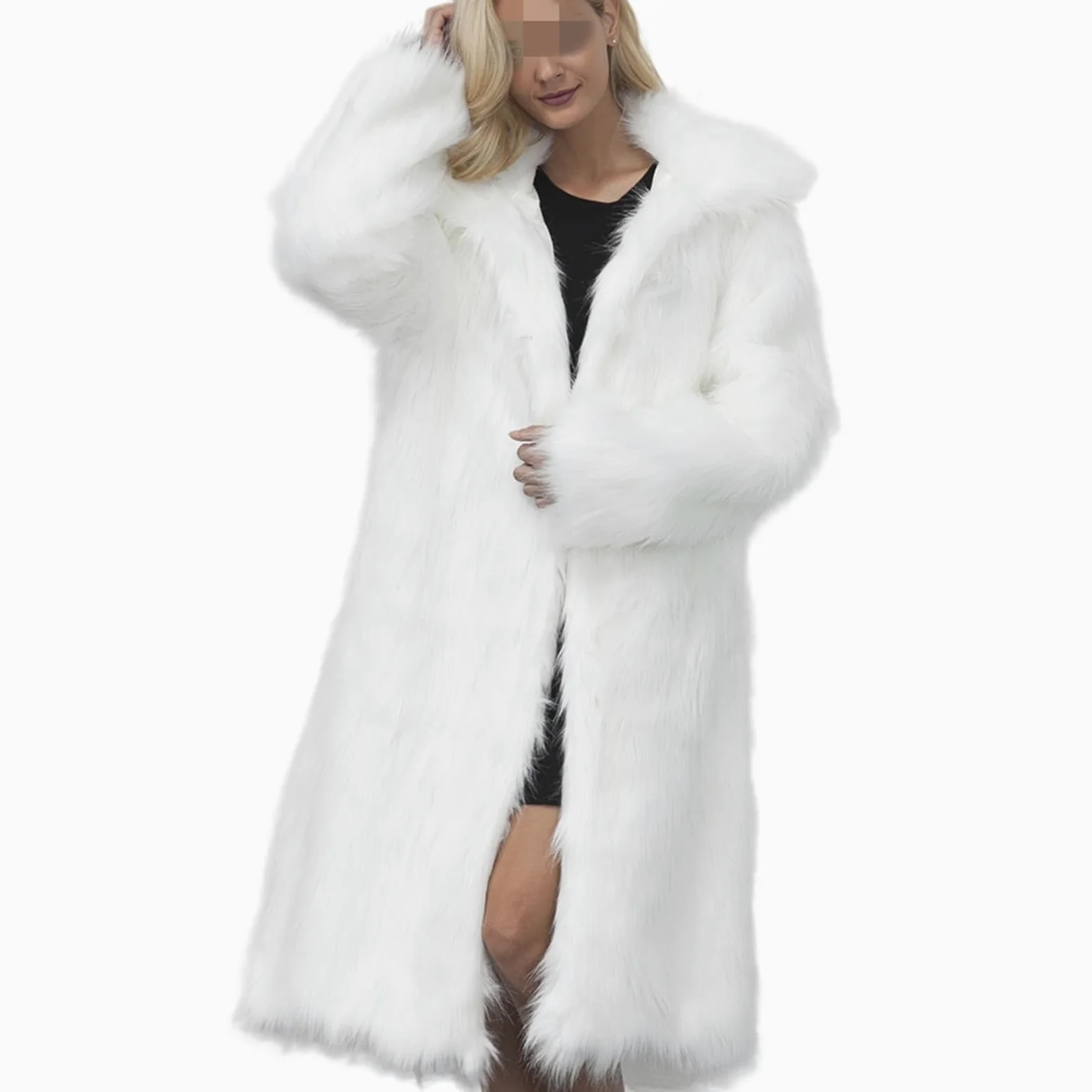 Damska Dwustronna Kurtka Ze Sztucznego Futra Zimowy CiepłY Puszysty PłAszcz Ze Sztucznego Futra Z DłUgim RęKawem Plus Size,White,XXL