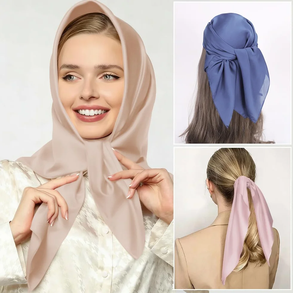 Kwadratowy satynowy jedwabny szalik zwykły szalik na szyję, lekka jednokolorowa bandana owijana kwadratowa duża kwadratowa satynowa chusta na głowę do włosów, akcesoria klasyczny szalik do
