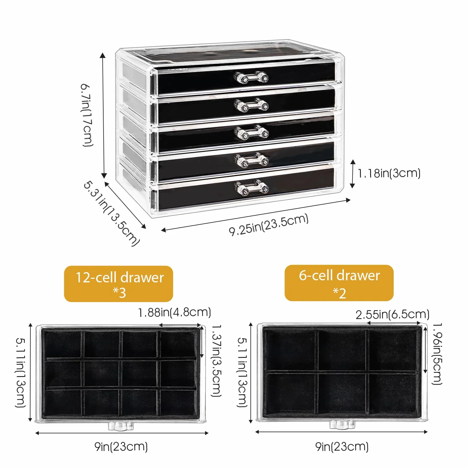 ProCase Organizer na kolczyki z 5 szufladami przezroczysty akrylowy czarny
