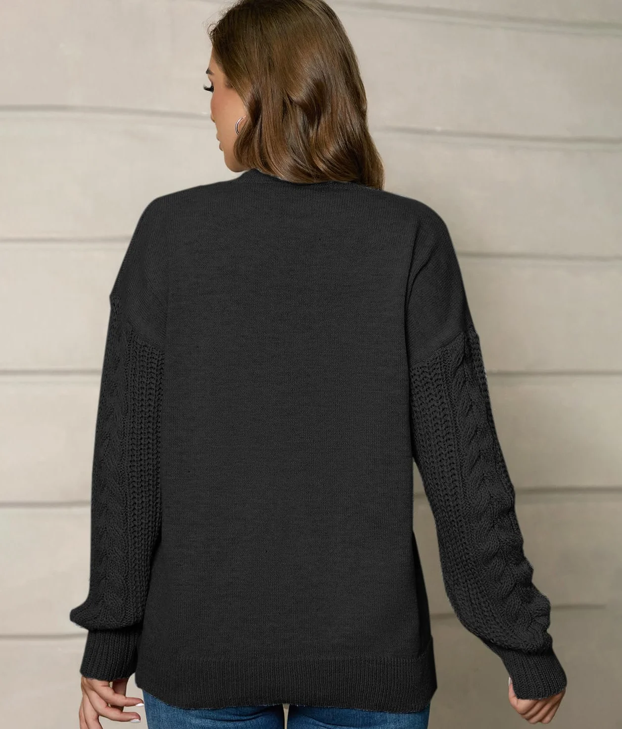 JFAN Damski zimowy sweter z okrągłym dekoltem luźny luźny sweter damski elegancki sweter