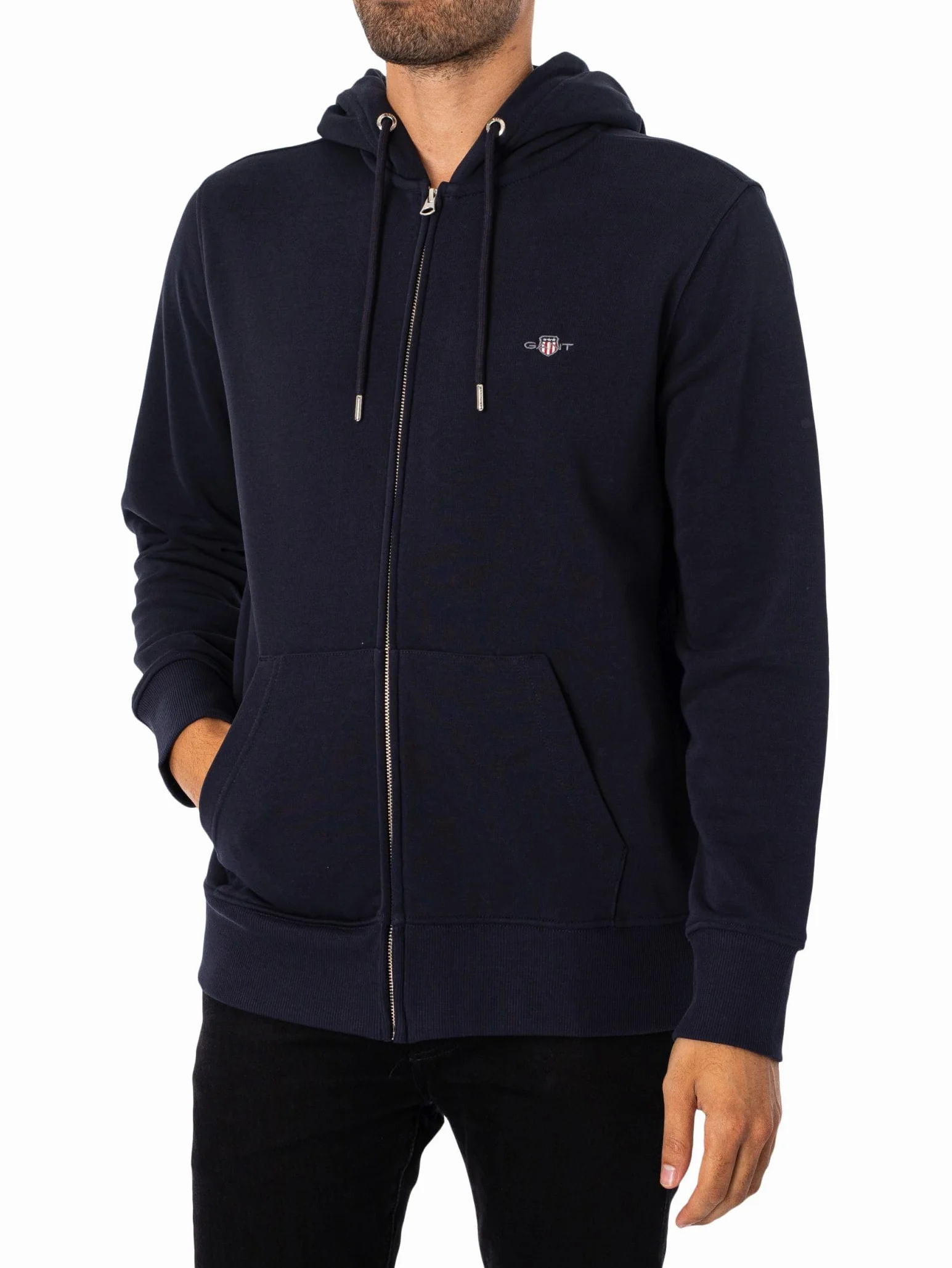 GANT Męska bluza z kapturem REG Shield Full Zip Hoodie bluza z kapturem, Evening Blue, standardowa, niebieski (Evening Blue)