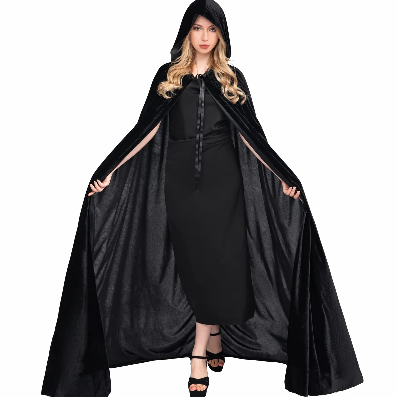 Aksamitny płaszcz z kapturem, uniseks, kostium na Halloween, peleryna, pełnowymiarowa peleryna z kapturem dla diabła czarownicy, czarodzieja, Halloween, Boże Narodzenie, cosplay