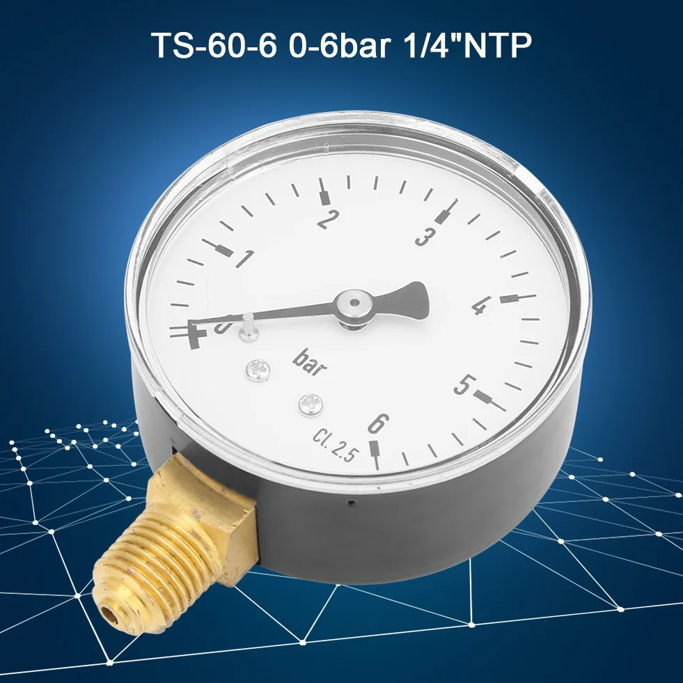 Air Pressure Hydraulic 1/4 NPT Mounting Meter 0-6 Bar Water And Air Instrument Dial Side Measurement Tool