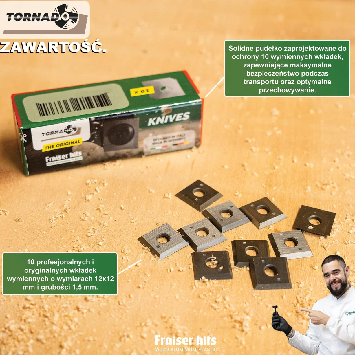 Fraiser Płytki obrotowe z twardego metalu (HM/Widia) do frezarki czołowej Tornado – 10 sztuk (12 x 12 mm)