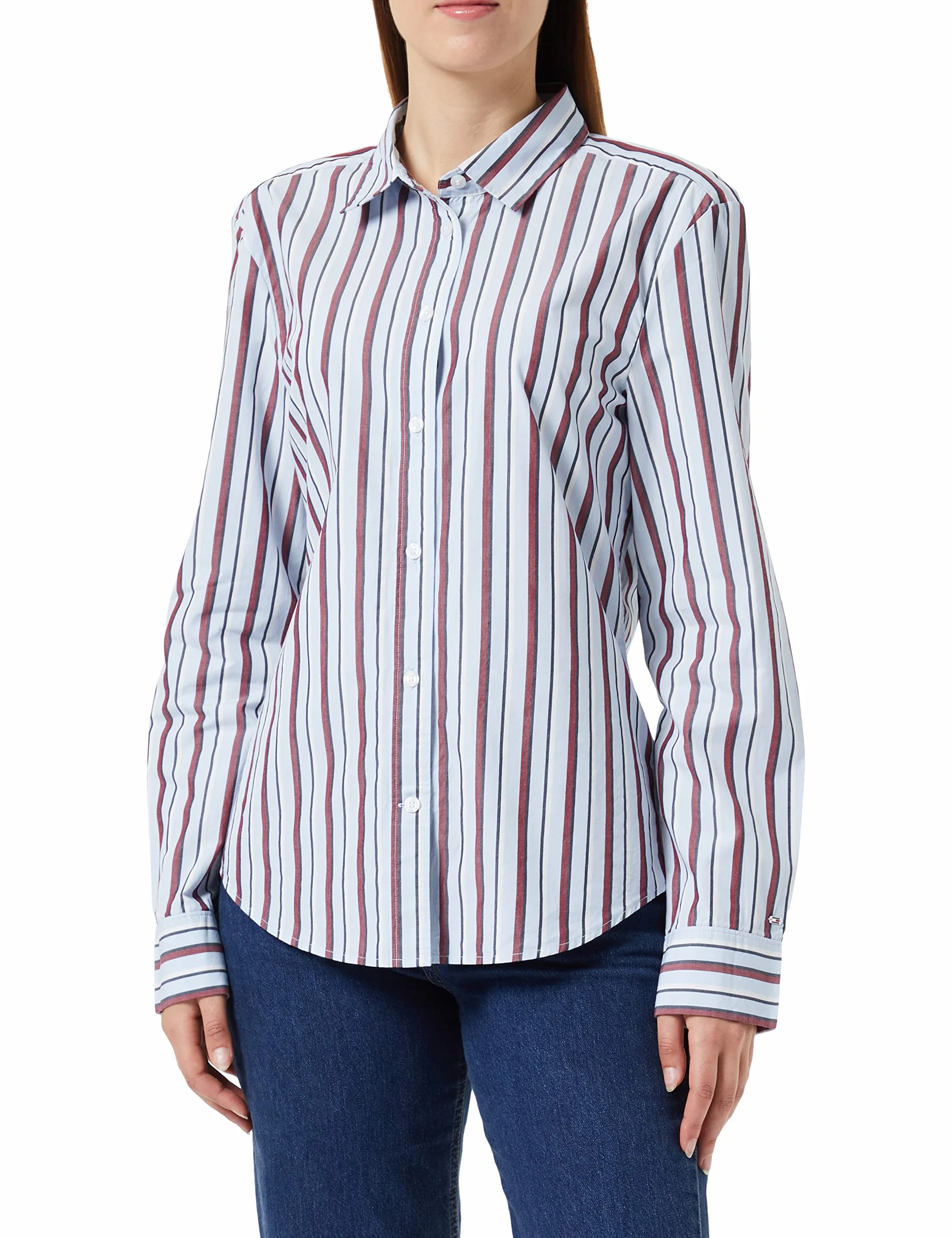 Tommy Hilfiger Damska koszula regularna RWB LS Casual, Split Global STP/Breezy Blue, 38, Split Global Stp/Breezy Blue, 64