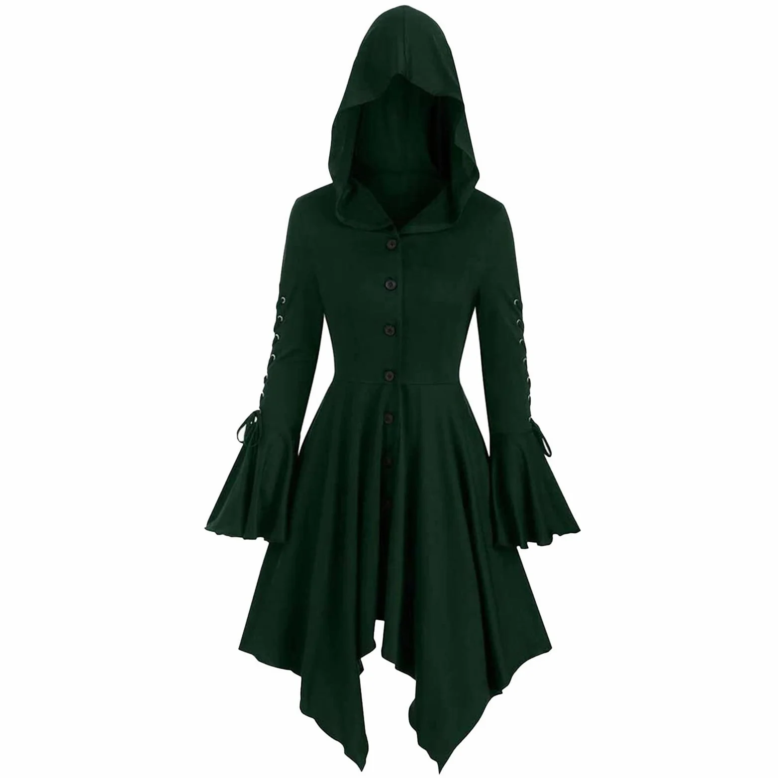 CFWSHJ Renesansowy kostium karnawałowy damski płaszcz z kapturem w dużych rozmiarach Vintage jednokolorowe gotyckie sukienki pulowerowe kostiumy na Halloween dla kobiet bluza na Halloween