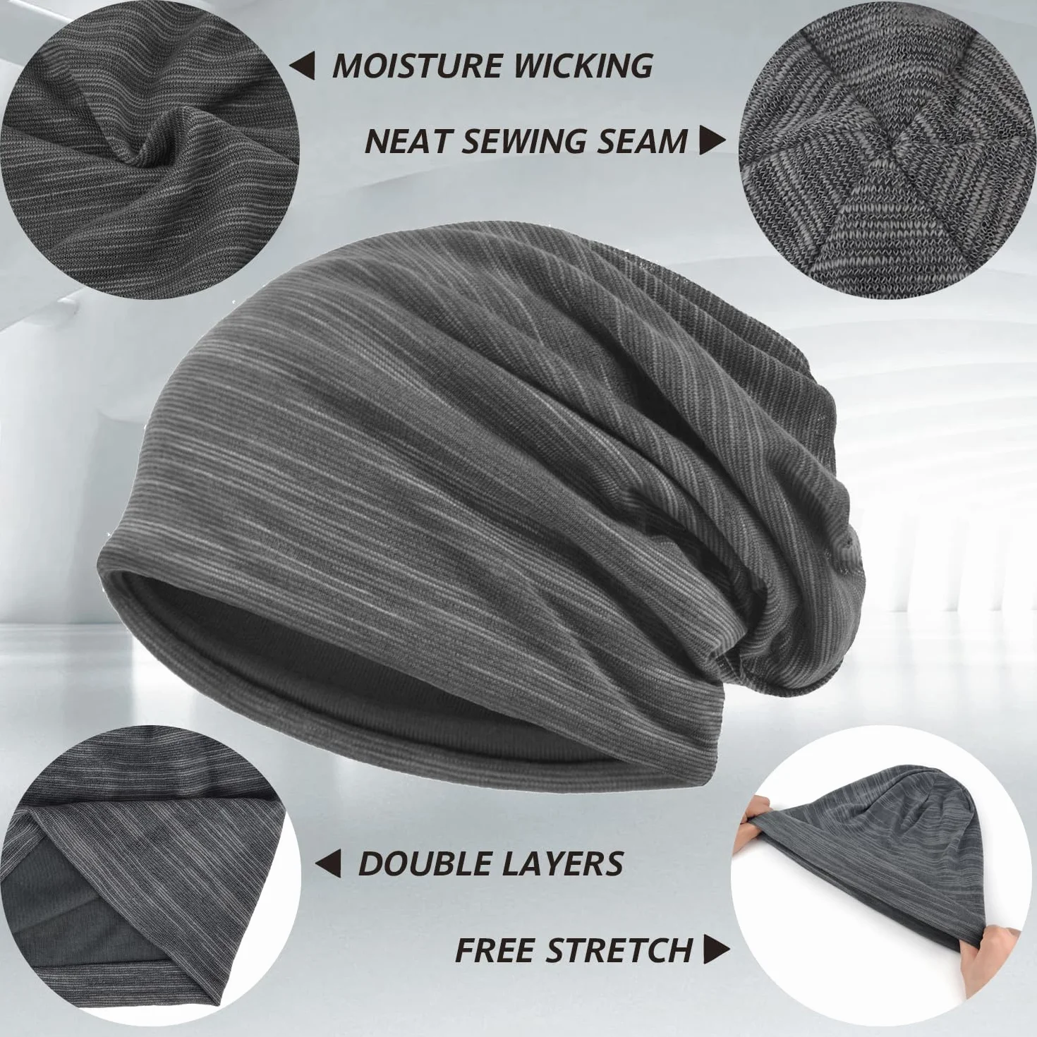 EINSKEY Czapka unisex slouch beanie, cienka & oddychająca, lekka dzianina na sezon przejściowy, dla biegaczy/rowerzystów/osób po chemii (54-59 cm)