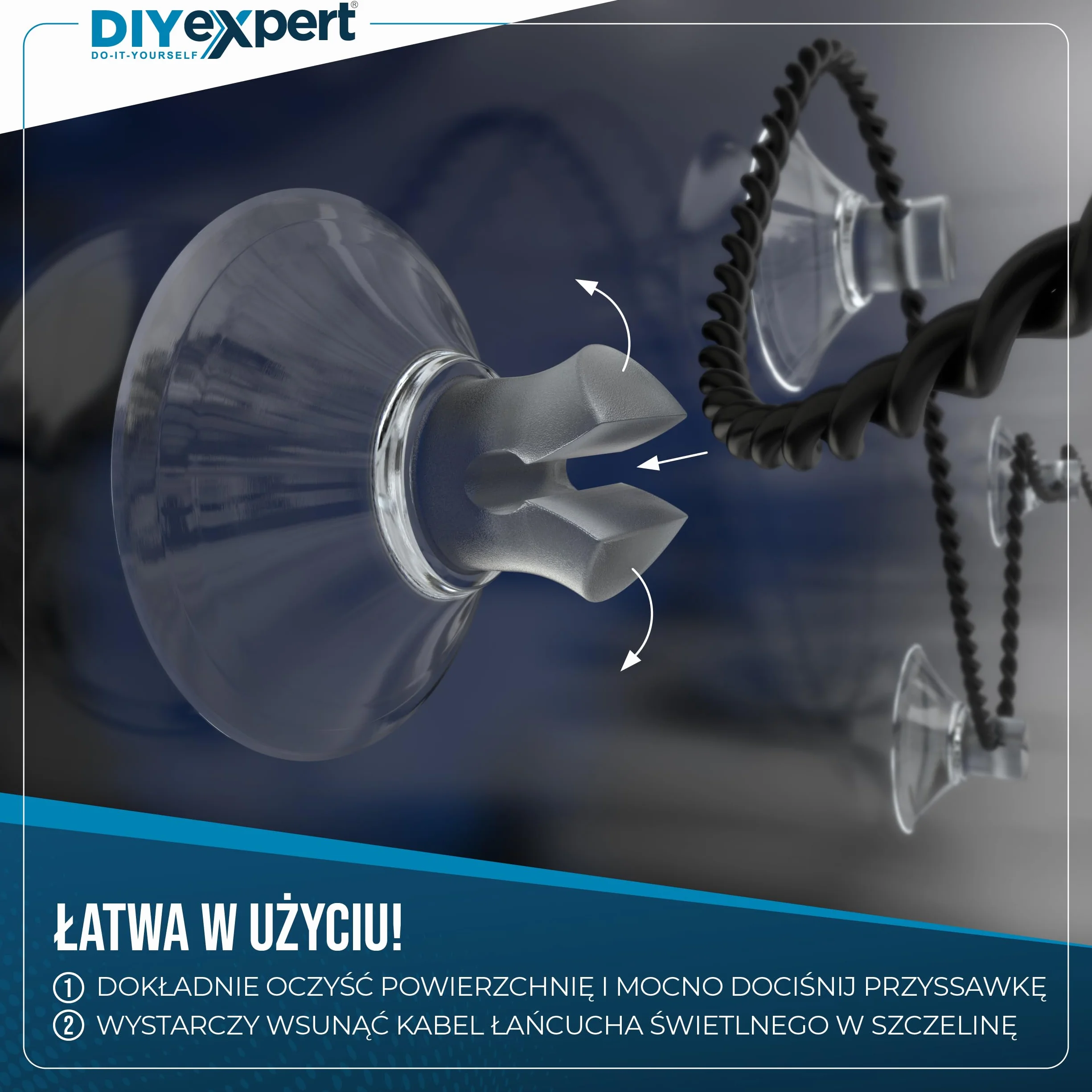 DIY expert 50 x przyssawka do łańcuchów świetlnych, Ø 20 mm, przyssawka, haczyk z przyssawką, ssawka szczelinowa, wyprodukowano w Niemczech