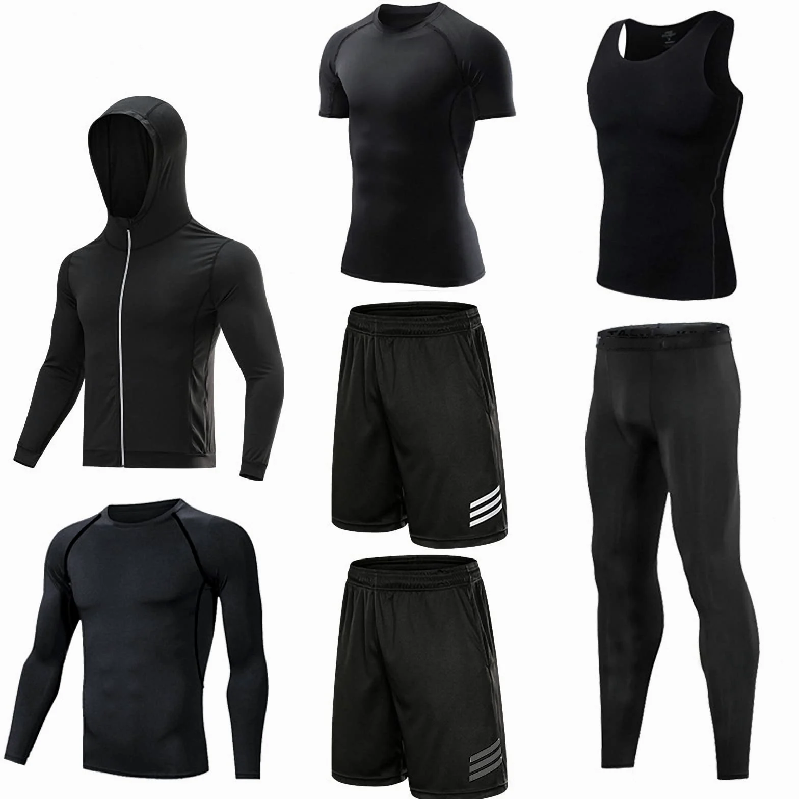 7-częściowy męski zestaw odzieży fitness, szybkoschnące legginsy na siłownię, outdoorowa warstwa bazowa odzież sportowa, styl 5, L