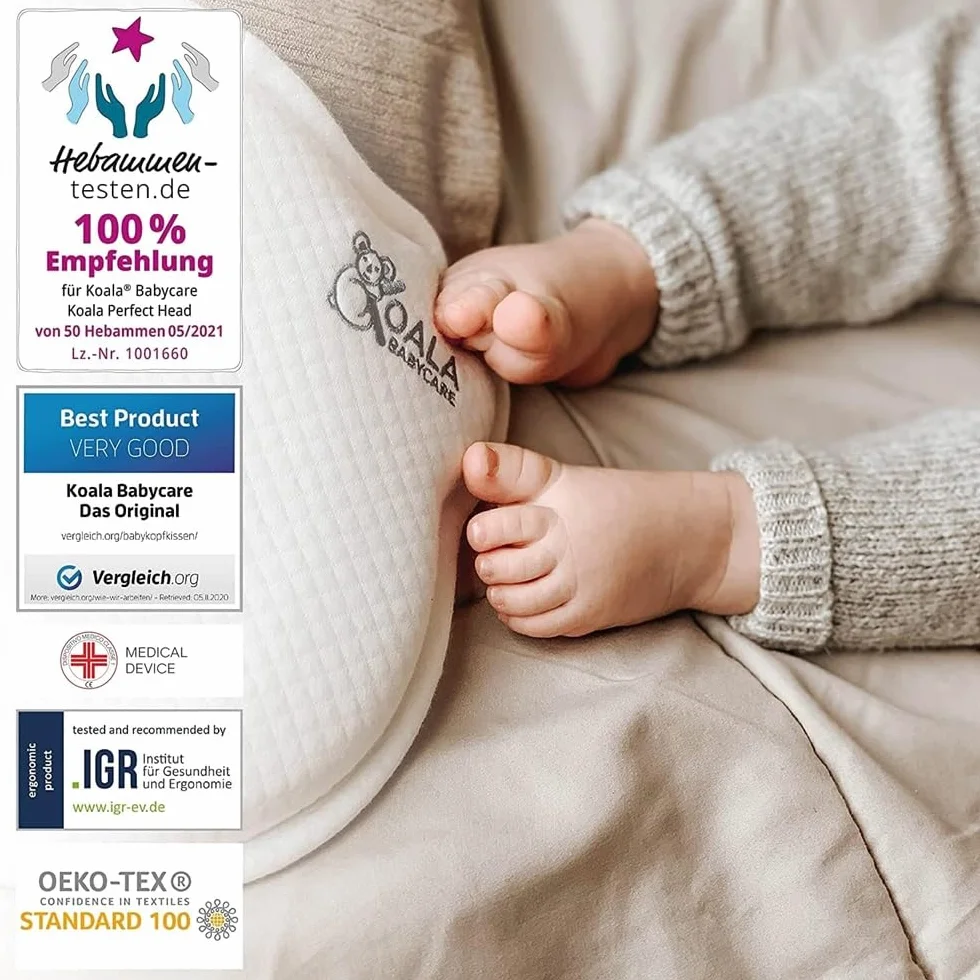 Zdejmowana poduszka dla noworodka Plagiocephaly (z dwoma poszewkami) do profilaktyki i leczenia płaskiej głowy z pianki memory - biała - wzór zarejestrowany KBC