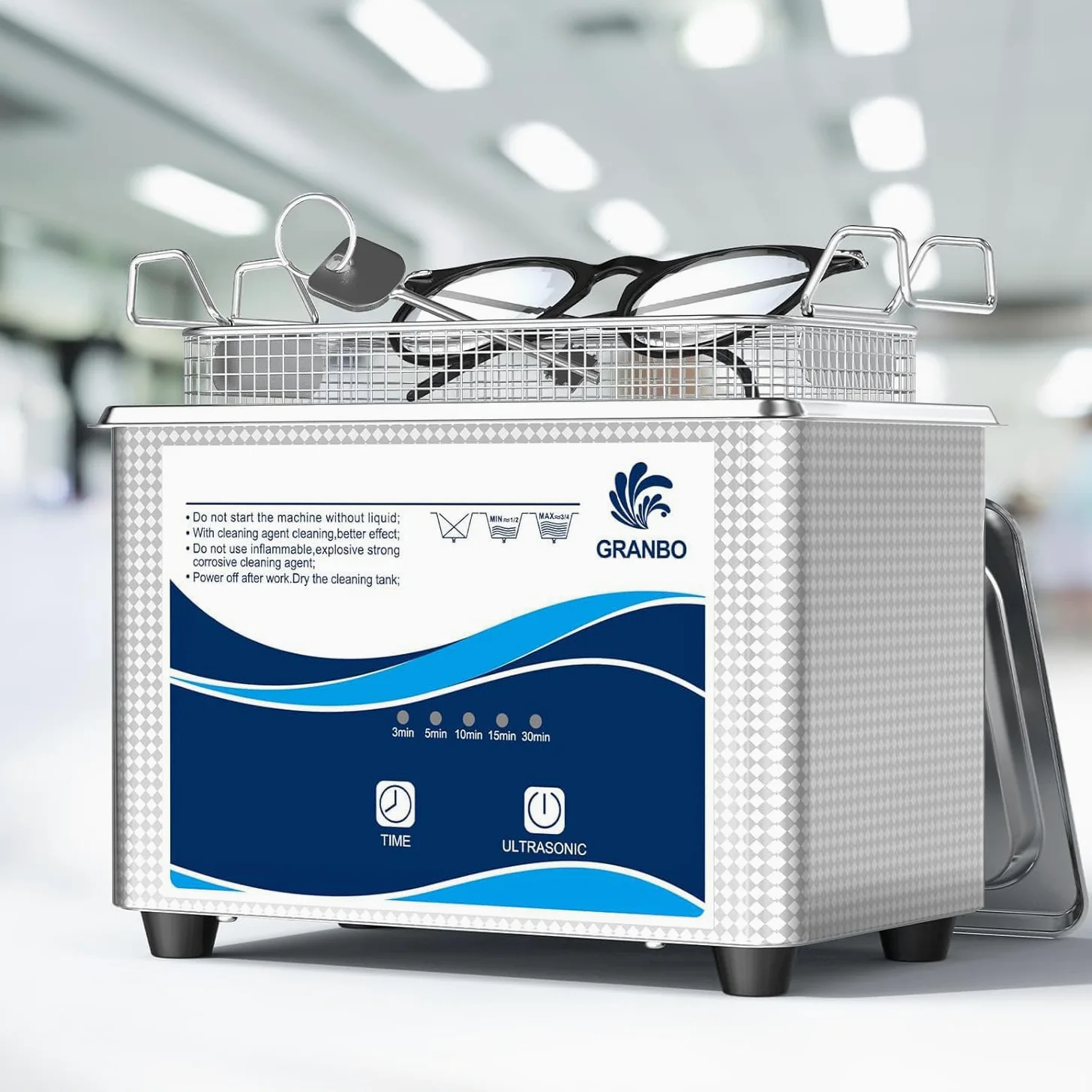 Granbo - Ultradźwiękowa maszyna do czyszczenia 1 l 40 kHz z cyfrowym timerem i odgazowywaniem, 110 V cyfrowa ultradźwiękowa myjka do protez zębowych, części parownika