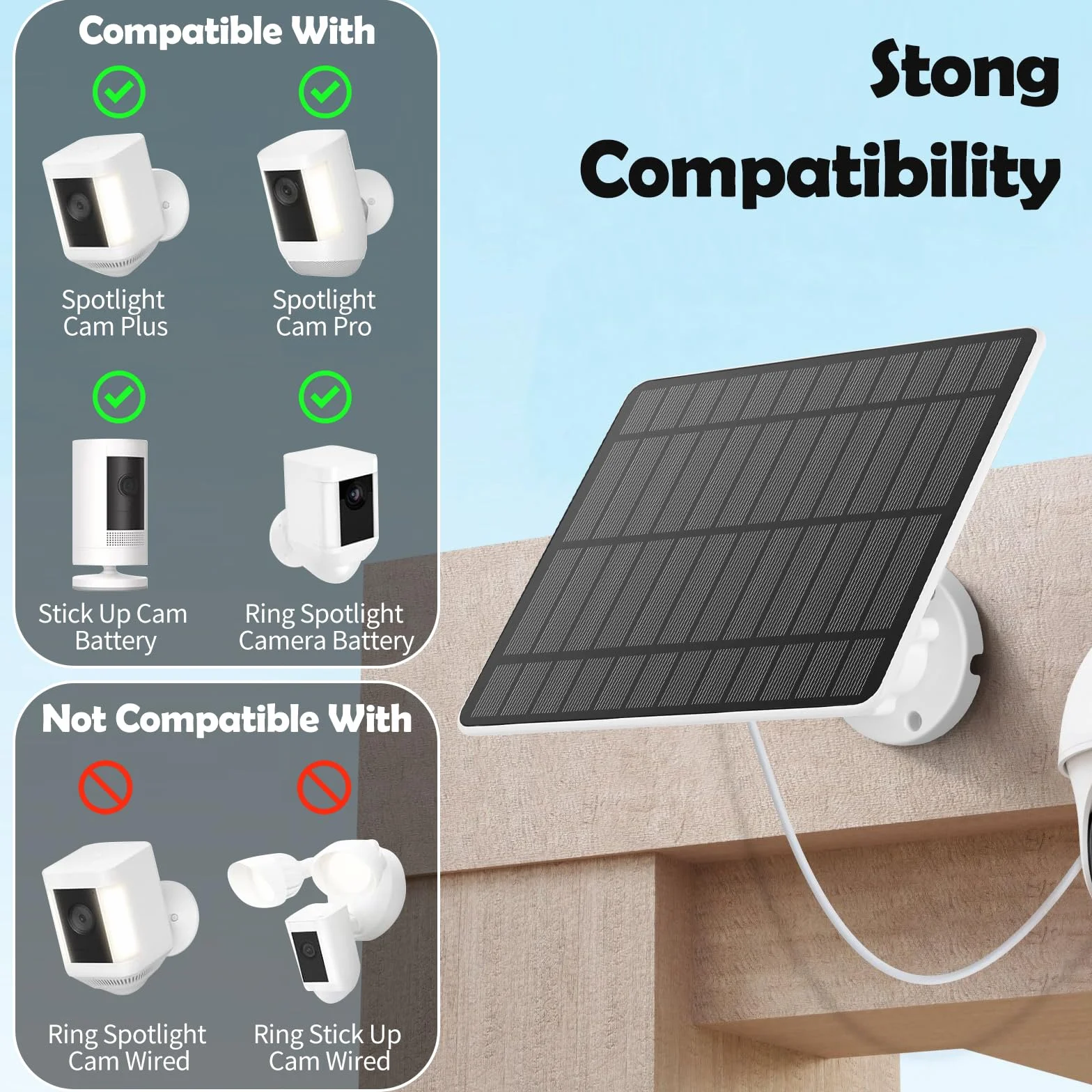 Weinsamkeit Panel słoneczny 5 W do zewnętrznej kamery monitorującej, kompatybilny z baterią Stick Up Cam / Spotlight Cam Pro, adapter wtyczki beczki na USB-C, kabel 4 m, wodoodporny IP65