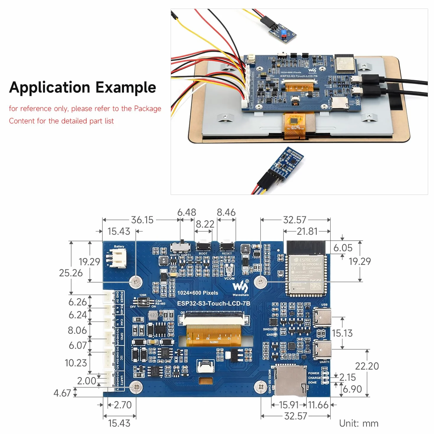 Waveshare ESP32-S3 Display 7inch LCD Development Board, 1024x600 Resolution, 32-bit LX7 Dual-Core Processor 240MHz, Wi-Fi & BT Support, Onboard Antenna, with Touch