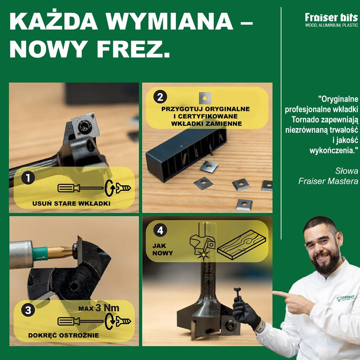 Fraiser Płytki obrotowe z twardego metalu (HM/Widia) do frezarki czołowej Tornado – 10 sztuk (12 x 12 mm)