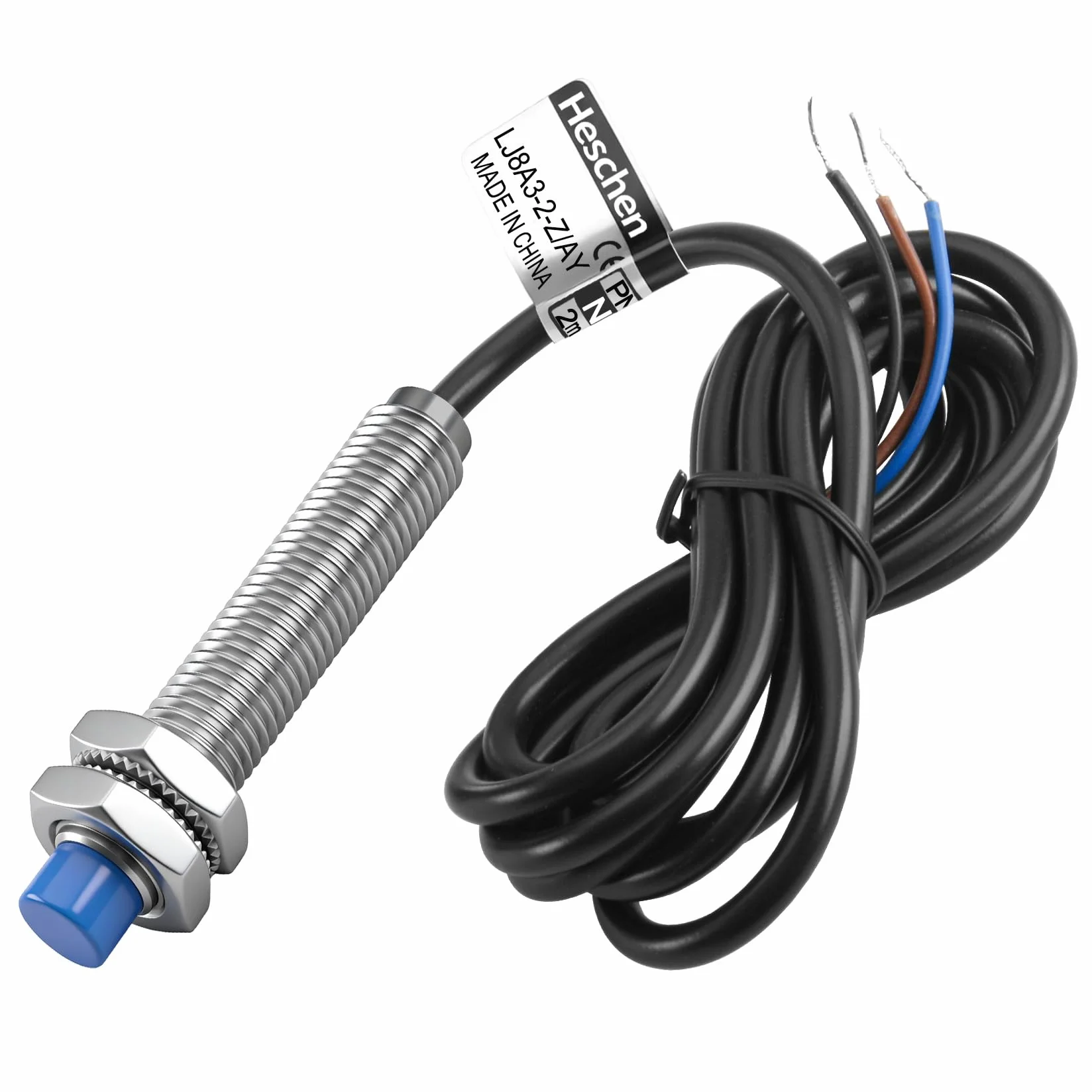 Heschen M8 Indukcyjny czujnik zbliżeniowy przełącznik nieekranowy typ LJ8A3-2-Z/AY detektor 2 mm 10-30 V DC 200 mA PNP normalnie zamknięty (NC) 3-przewodowy