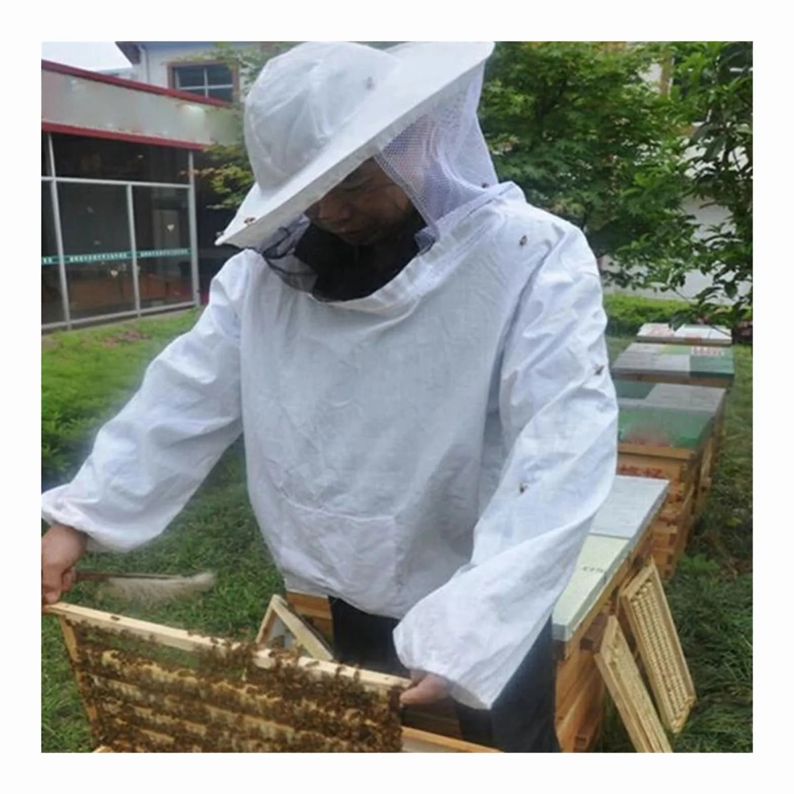 Bee Suit, Kombinezon pszczelarski Ubrania dla pszczół z kapeluszem Kombinezon przeciw pszczołom Sprzęt przeciw ukąszeniom pszczół Odzież rolnicza Kombinezon dla podwórka i pszczelarza(Green)
