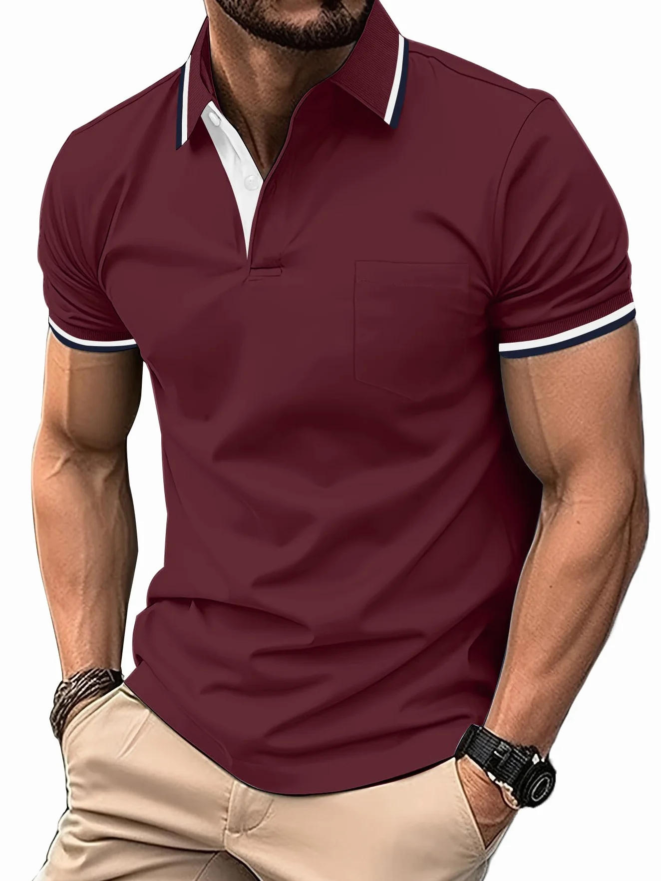 zitysport Męska koszulka polo, z krótkim rękawem, oddychająca koszulka polo na lato, sportowa, krój slim fit, z kieszenią na piersi, koszulka polo