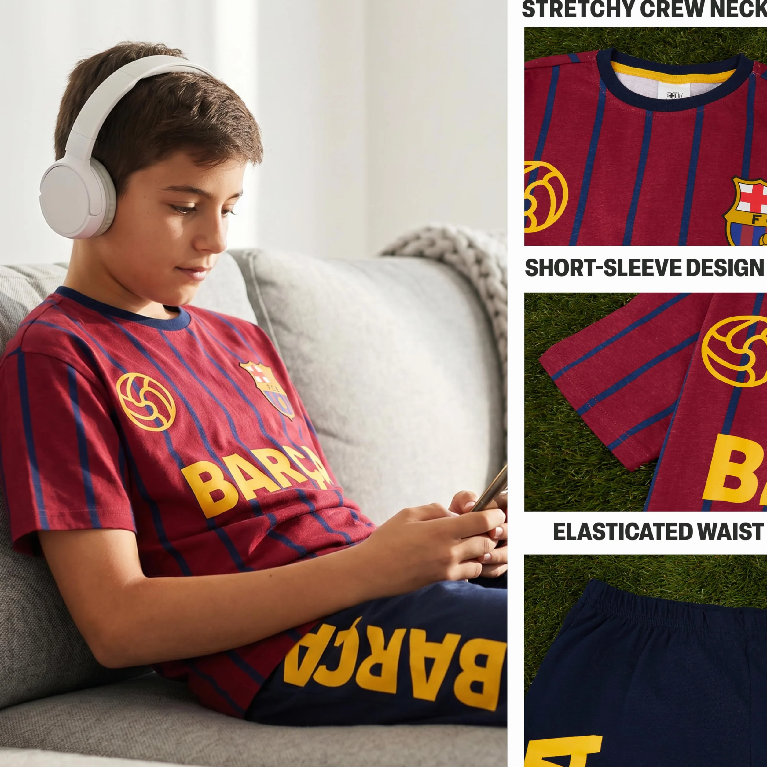 Get Trend Real Madryt | FC Barcelona Dziecięca Piżama Chłopiec, 2 Sztuki Koszulka z krótkim rękawem i Spodenkami Piżamery, Gry w Piżamy Nożne, Prezent Chłopak