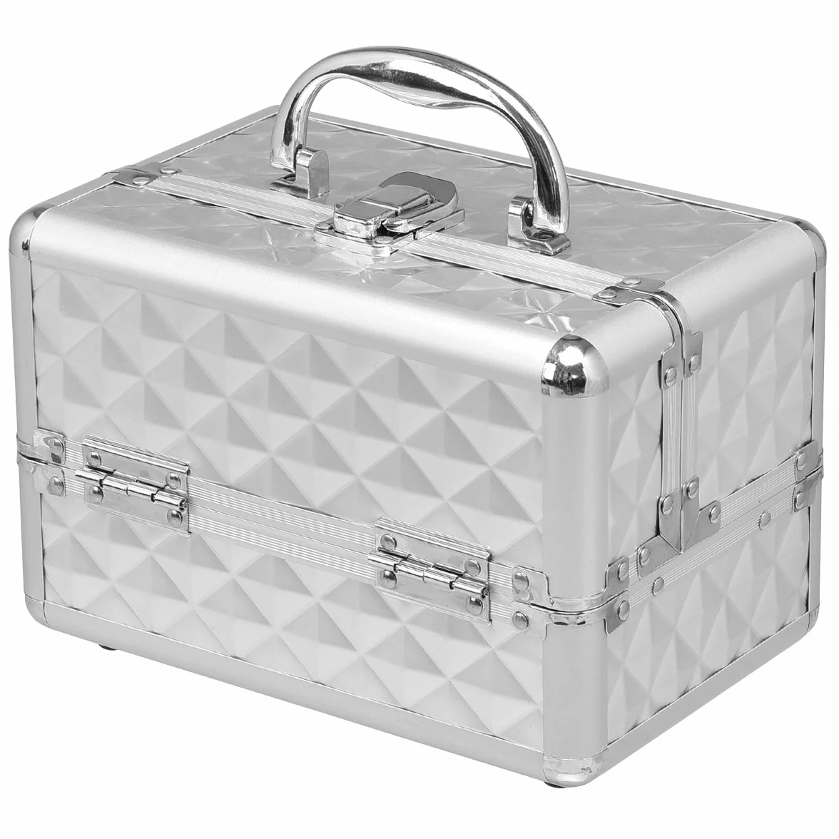 COSTWAY kuferek kosmetyczny Beauty Case z lustrem, srebro, 23 x 15 x 18cm