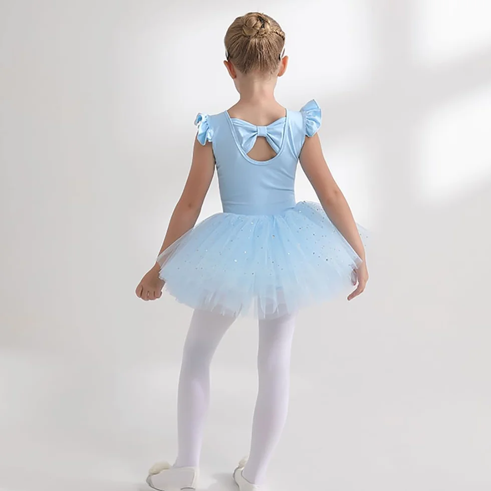 Dziewczęca sukienka baletowa spódnice tutu dla dziewczynek 4-warstwowe tiulowe body do tańca baletowego Leotard sukienka gimnastyczna z krótkim rękawem balerina dla dziewczynek