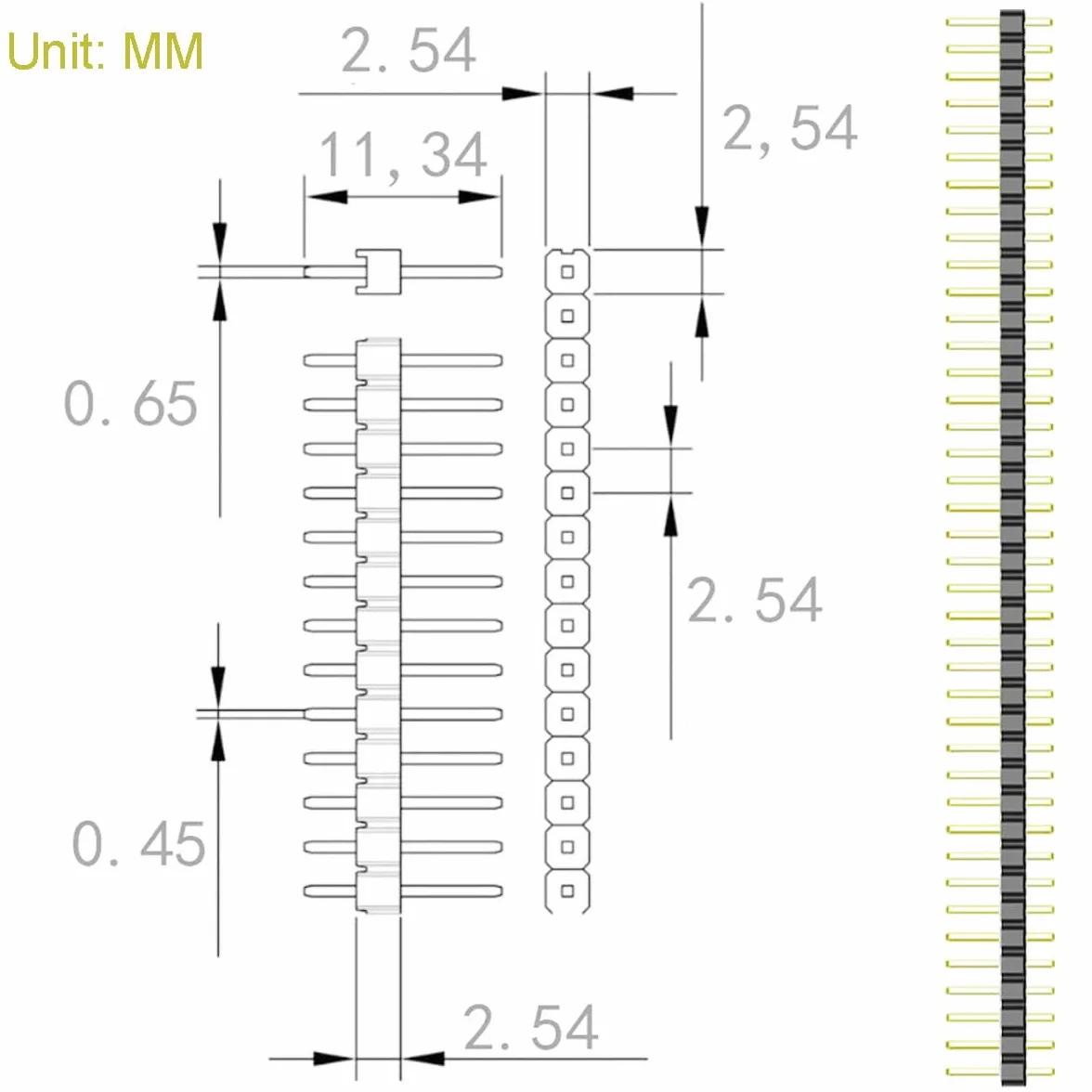 30 szt. 2,54 mm nagłówek pinowy kolor pozłacany pinheader 40-pinowy męski zestaw złączy wtykowych PCB listwa pinowa + 30 szt. 40-pinowe żeńskie nagłówki do PCB Board Project DIY