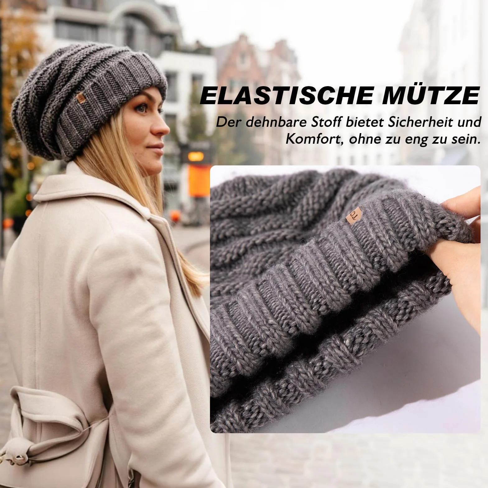 TOP-EX M/L/XL 100% wełna Slouch Beanie damska ciepła czapka zimowa czapka dzianinowa z podszewką polarową