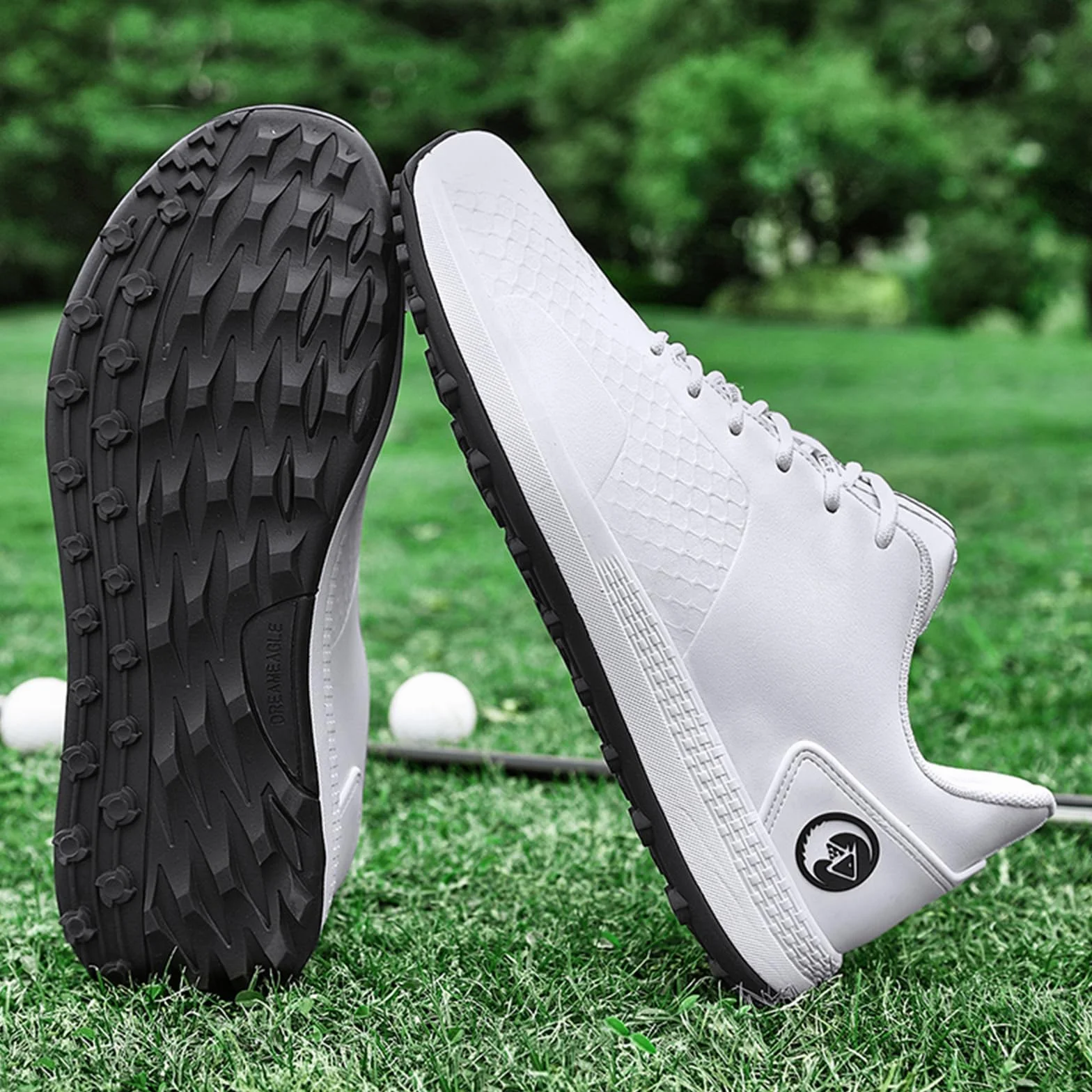 JiuQing Wodoodporne buty golfowe męskie skórzane antypoślizgowe bez kolców