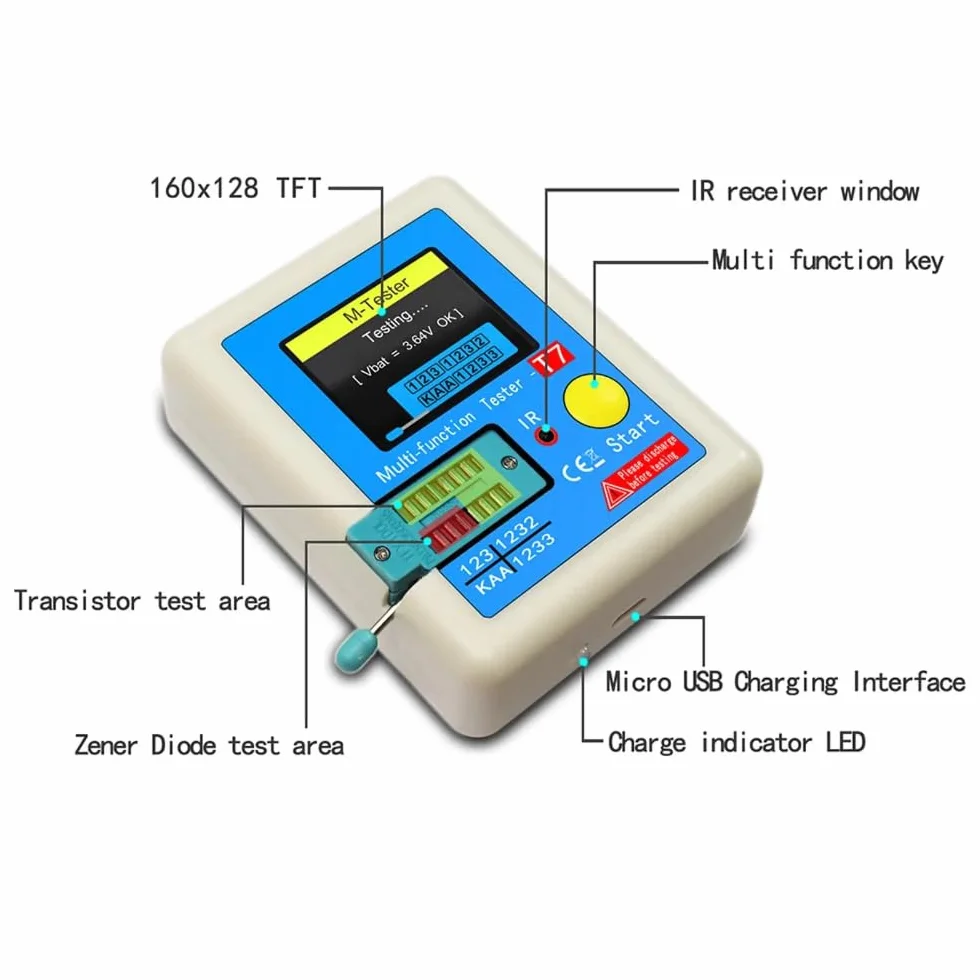 DollaTek Wielofunkcyjny tester tranzystorowy TFT Dioda Trioda Pojemno?? Tester LCR ESR NPN PNP MOSFET IR