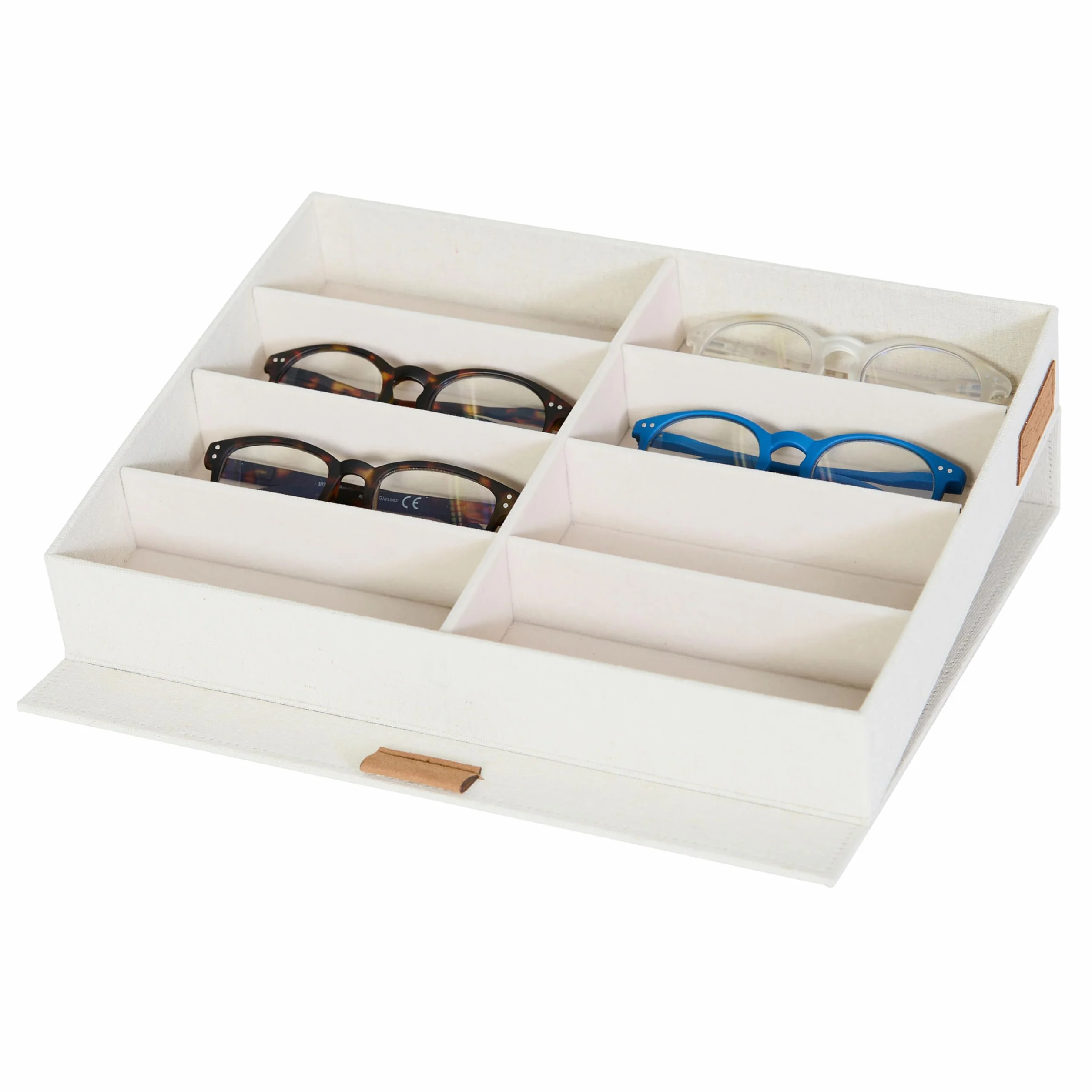Organizer na 8 okularów lniany wzmocniony drewnem beżowy 32 x 25 x 5,5 cm